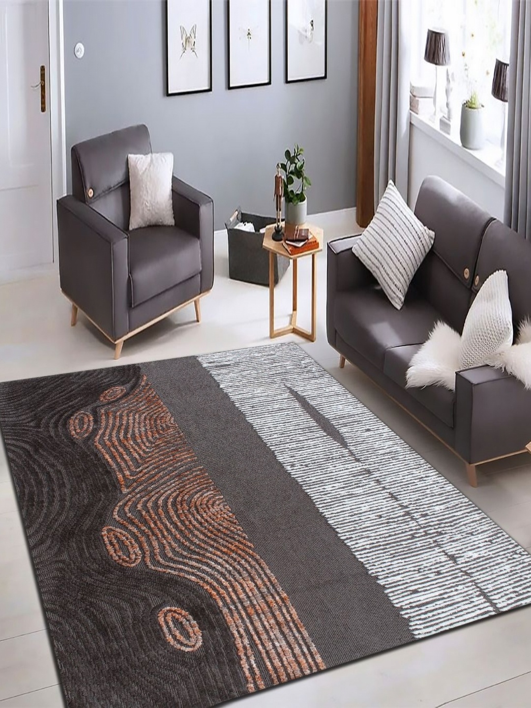 

MULTITEX White & Grey Abstract Anti-Skid Carpet