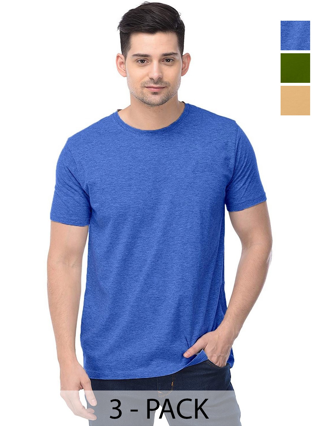 

COLOR CAPITAL Unisex Pack Of 3 Solid Round Neck Cotton T-shirts, Green