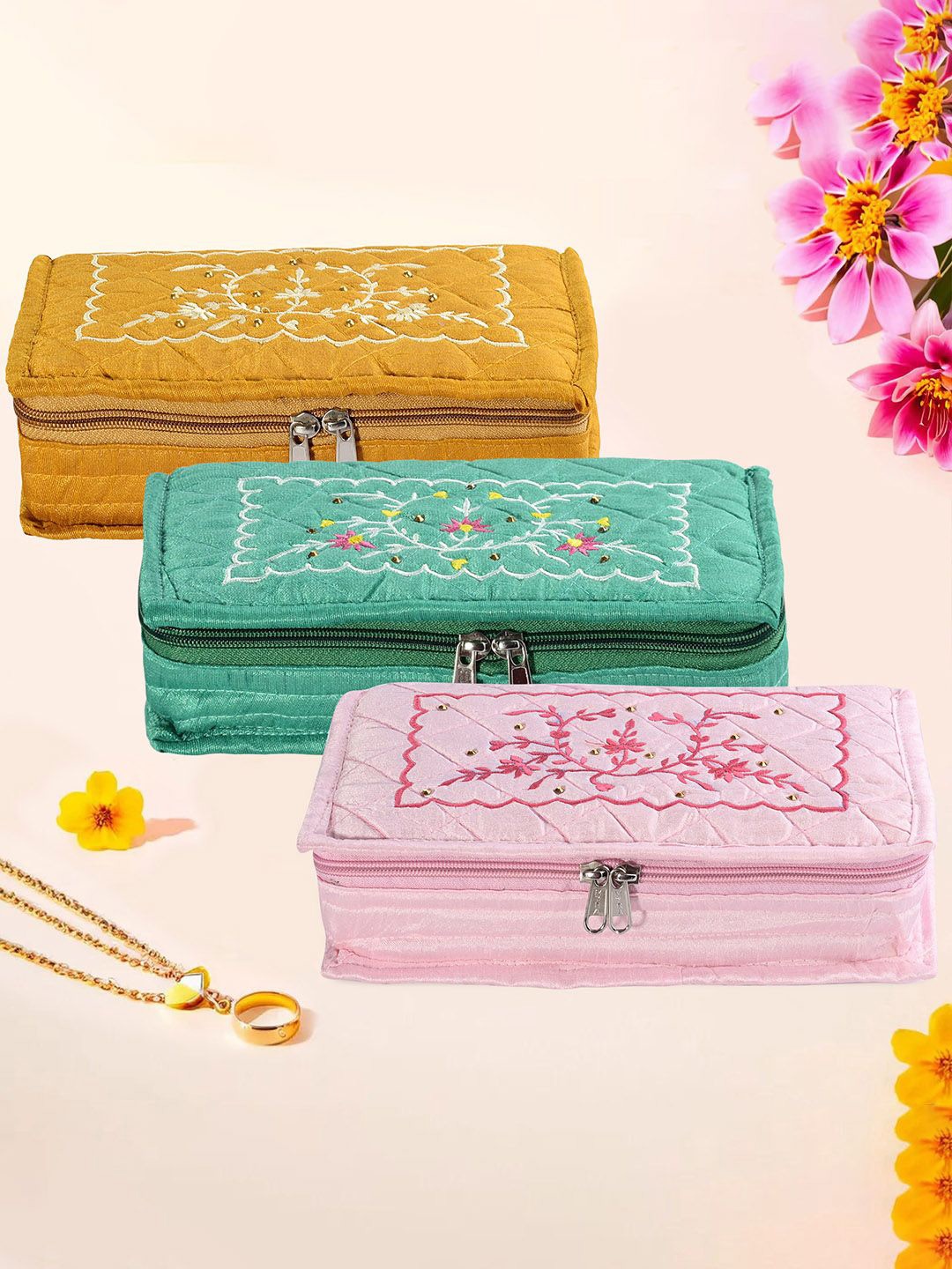 

Kuber Industries Yellow & Green 3 Pieces Jewellery Organisers