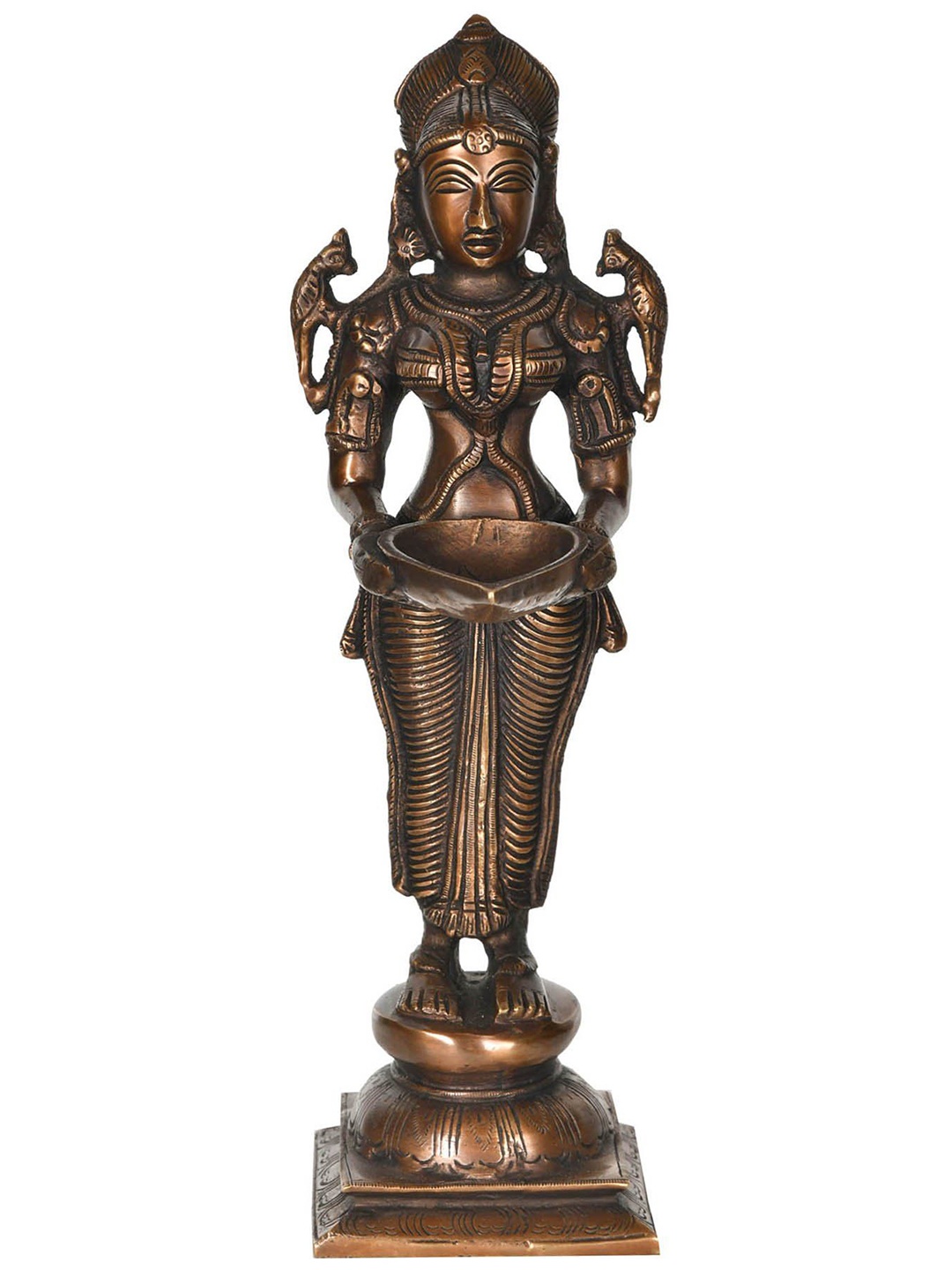

Exotic India 12" Deepalakshmi in Brass - Made in India, Brown
