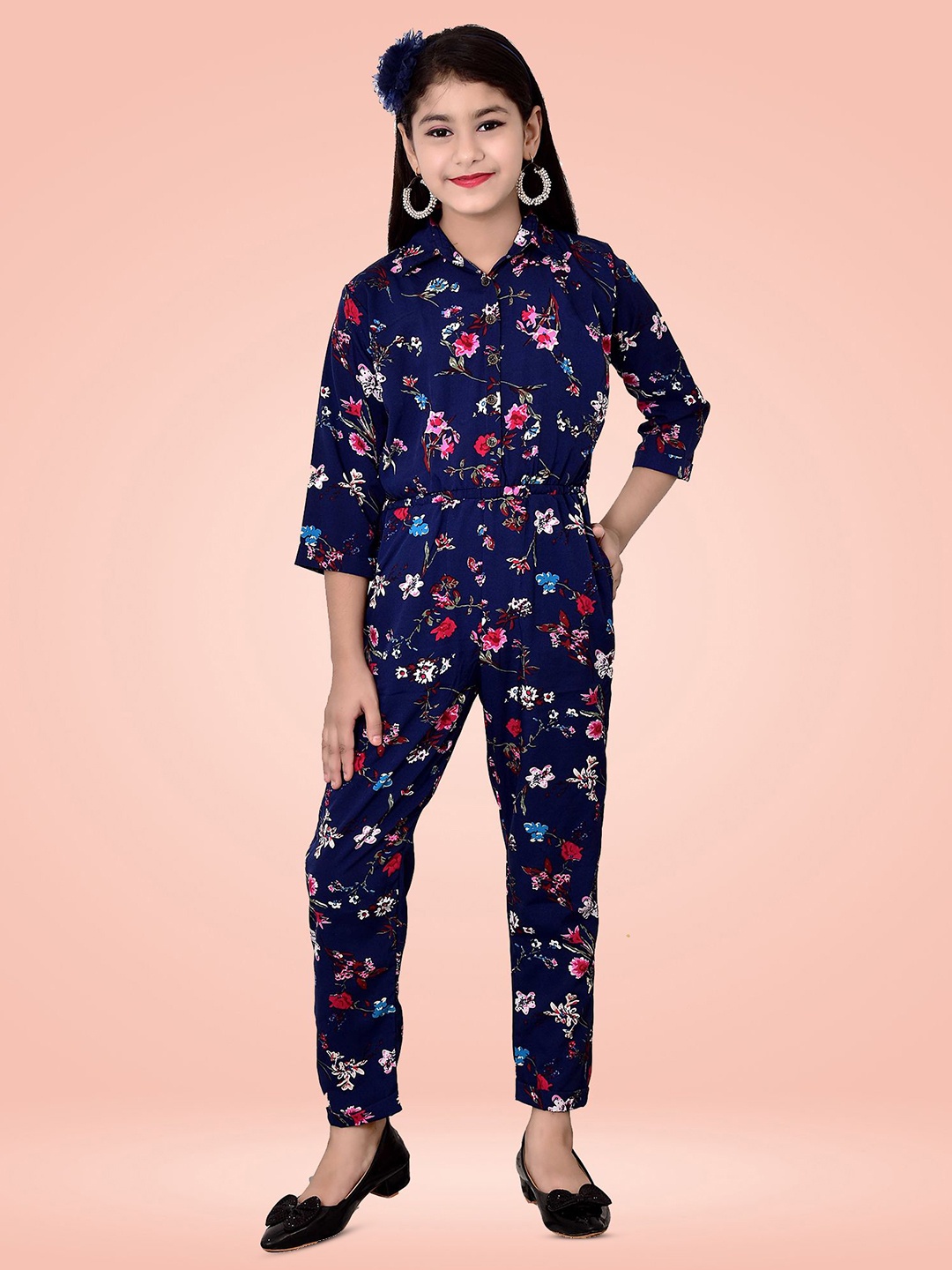 

Arshia Fashions Girls Printed Basic Jumpsuit, Navy blue