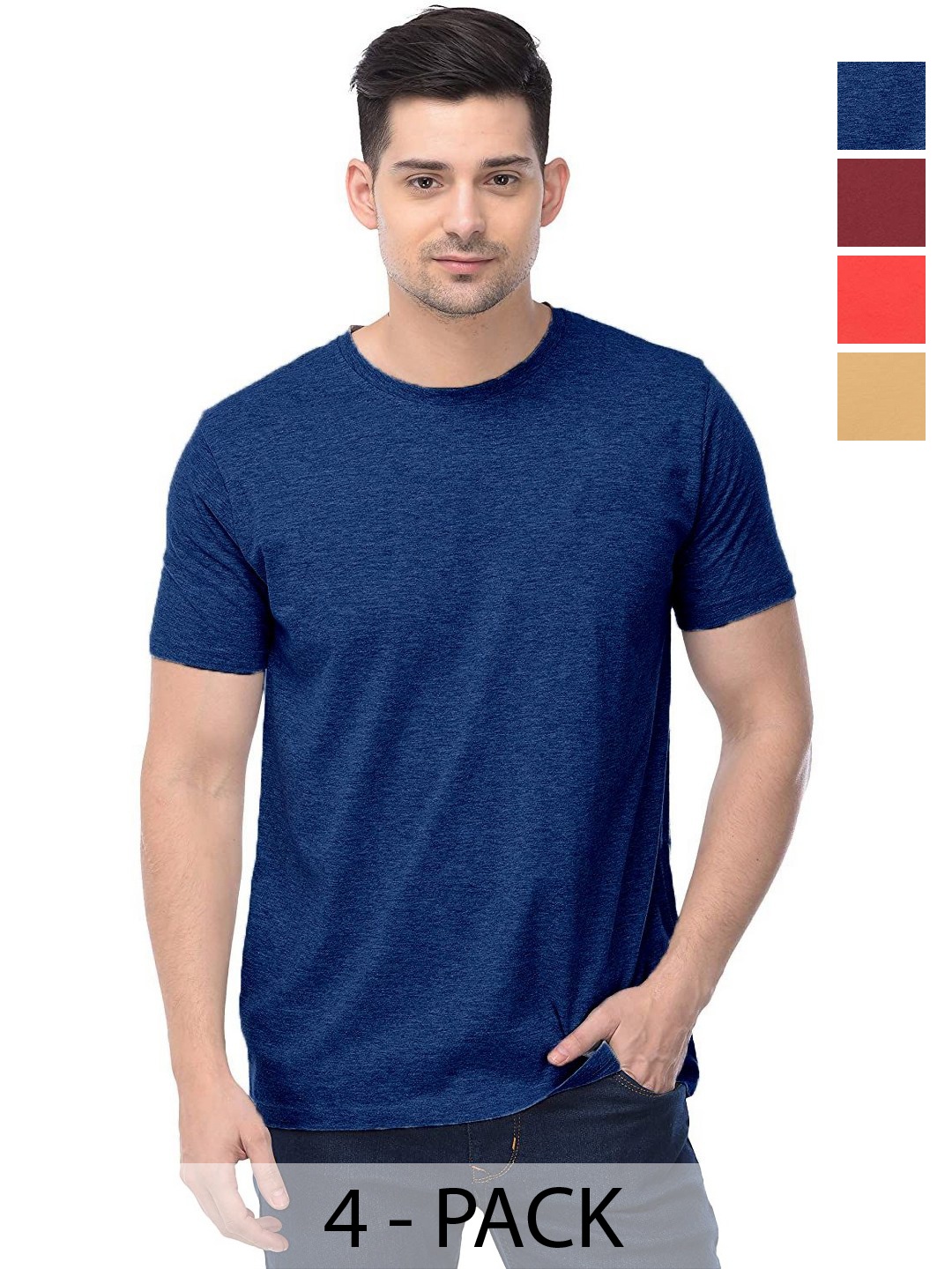 

COLOR CAPITAL Unisex Pack Of 4 Solid Round Neck Cotton T-shirts, Na