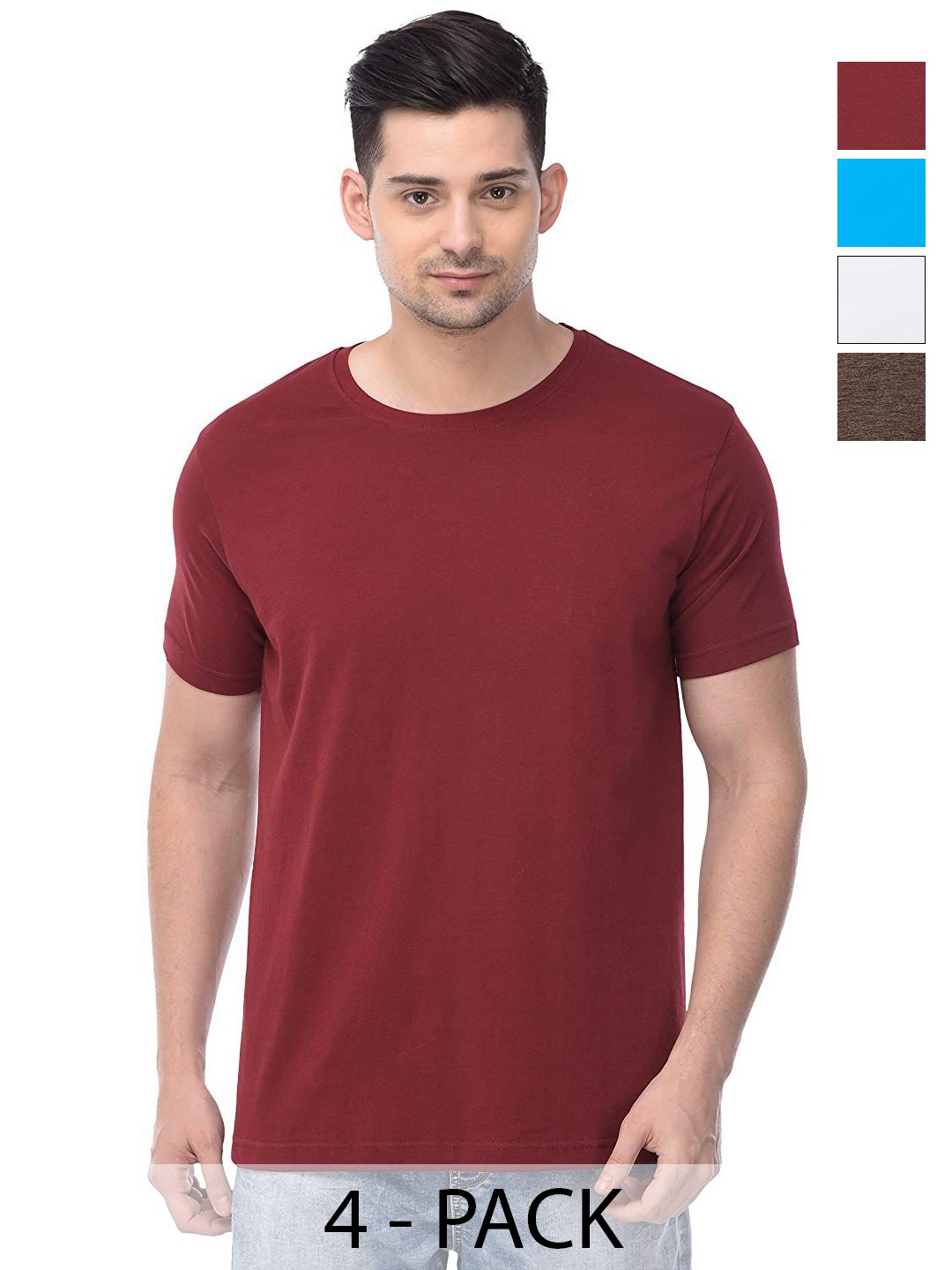 

COLOR CAPITAL Unisex Pack Of 4 Cotton T-Shirts, Maroon