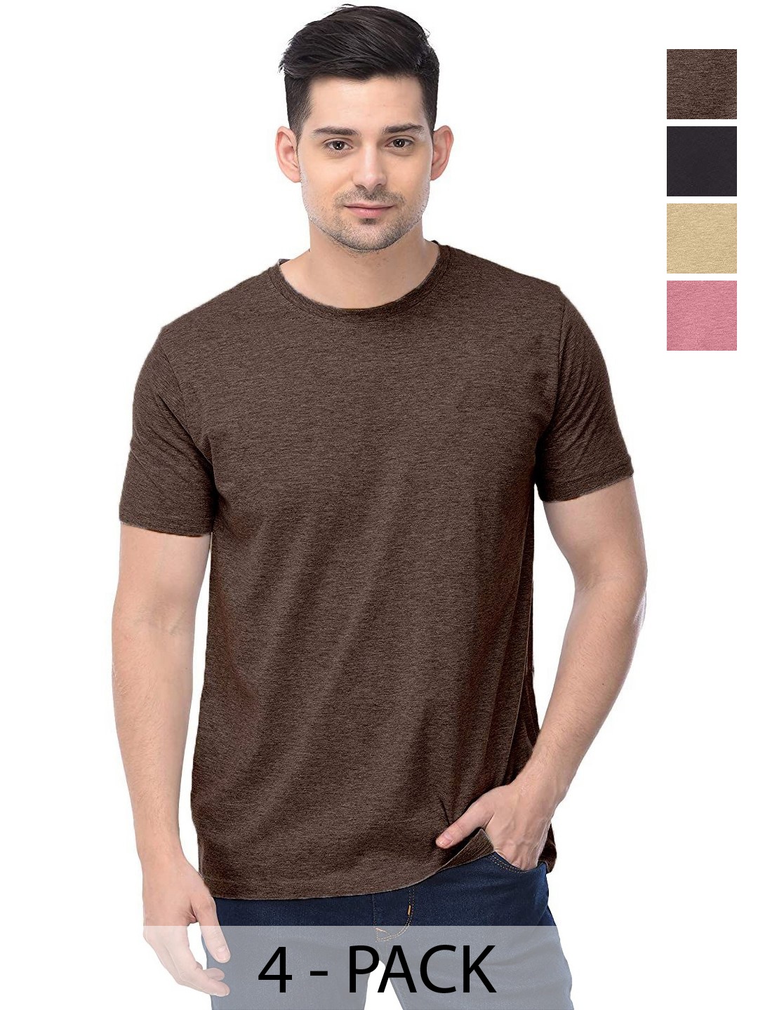 

COLOR CAPITAL Unisex Pack Of 4 Solid Round Neck Cotton T-shirts, Na