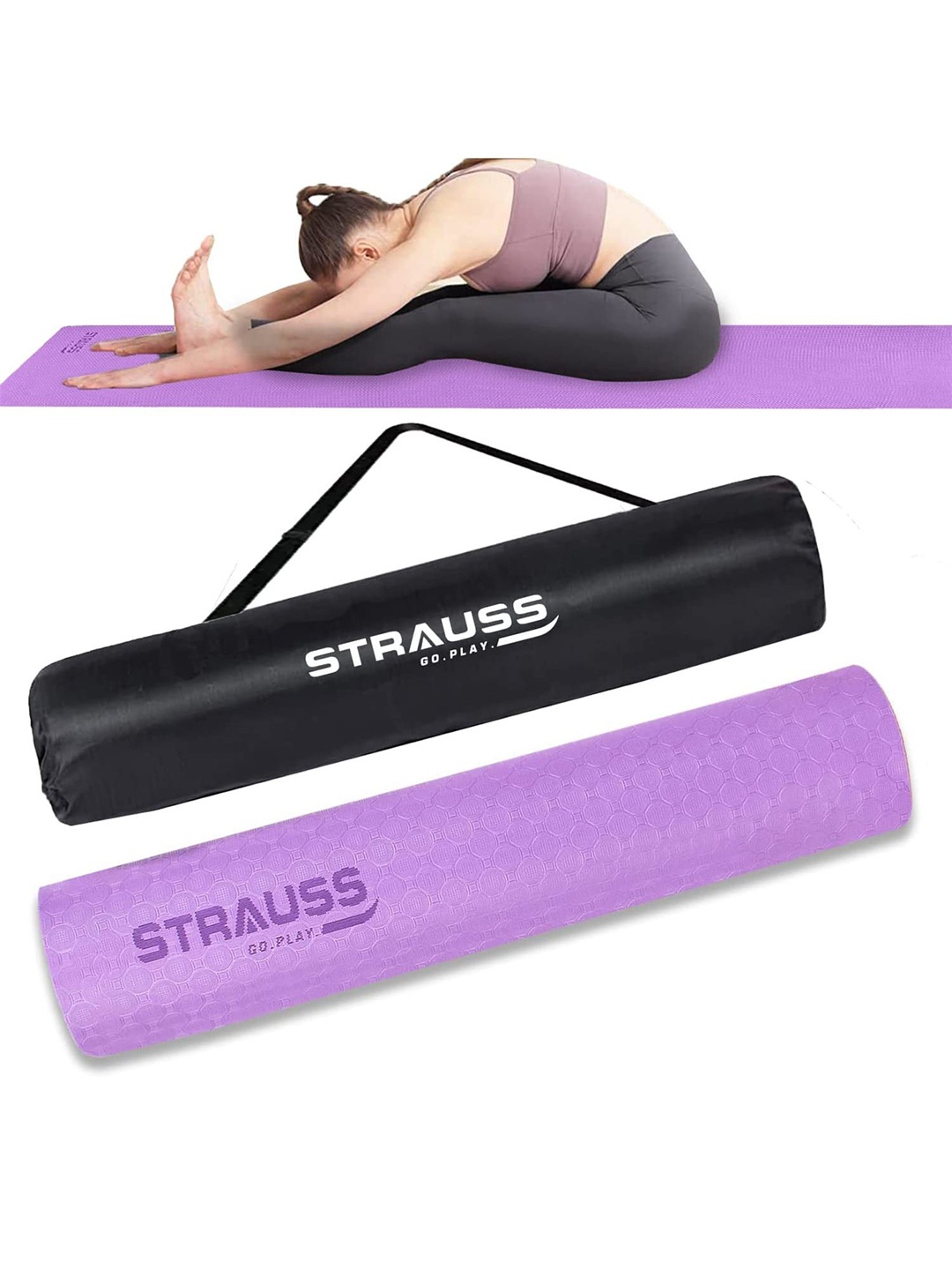 

STRAUSS Purple Rectangular Anti-Skid Yoga Mat With Carry Bag