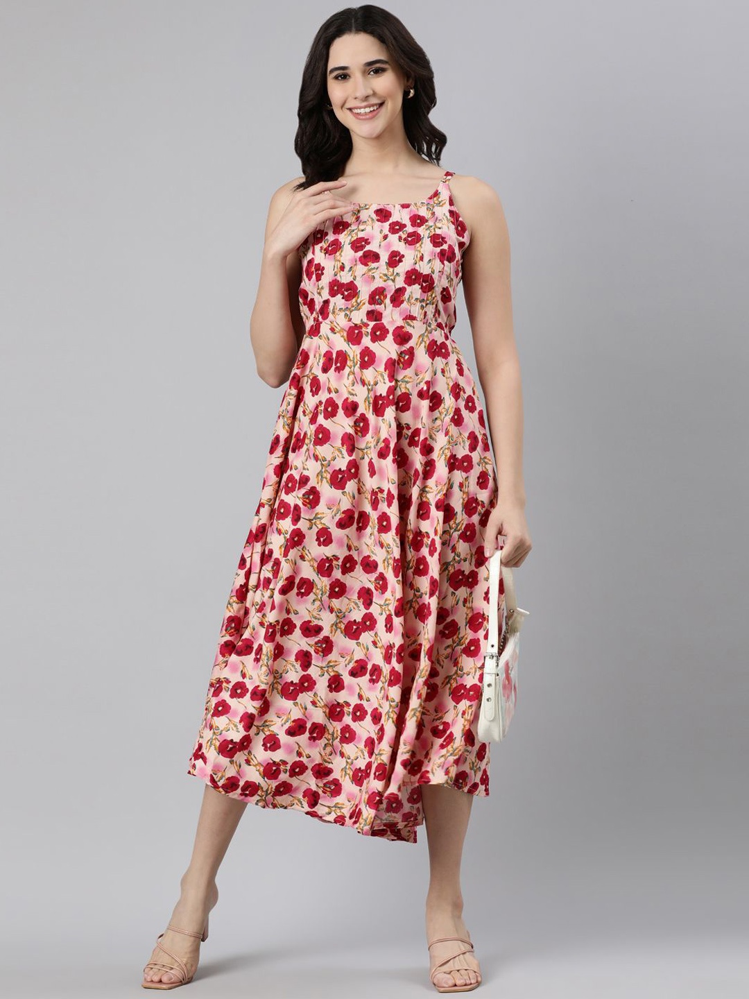 

Souchii Women Floral Printed A-Line Shape Dresses, Red