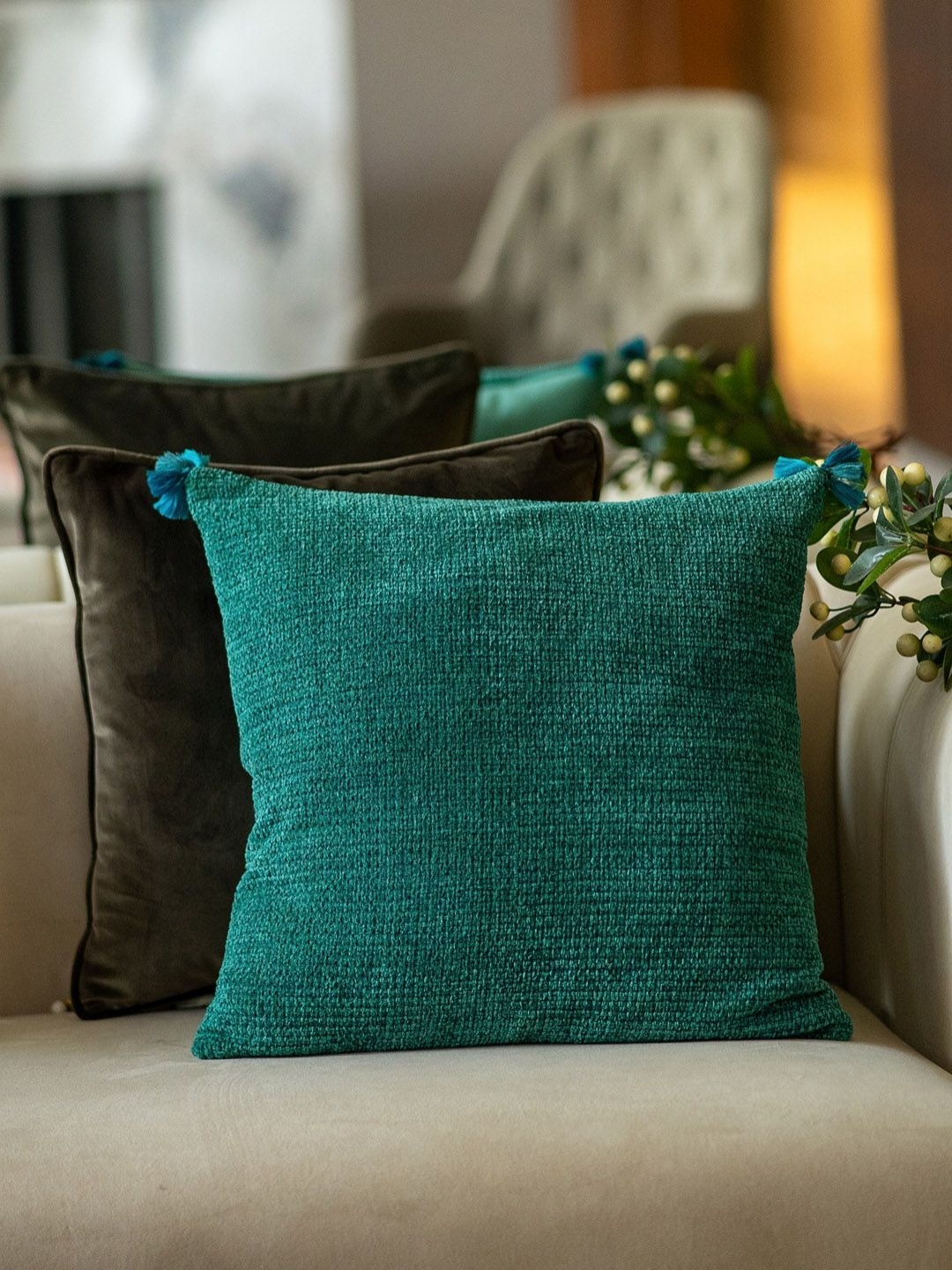 

ONSETHOMES Ananya Turquoise Blue Self Design textured Square Cushion Covers