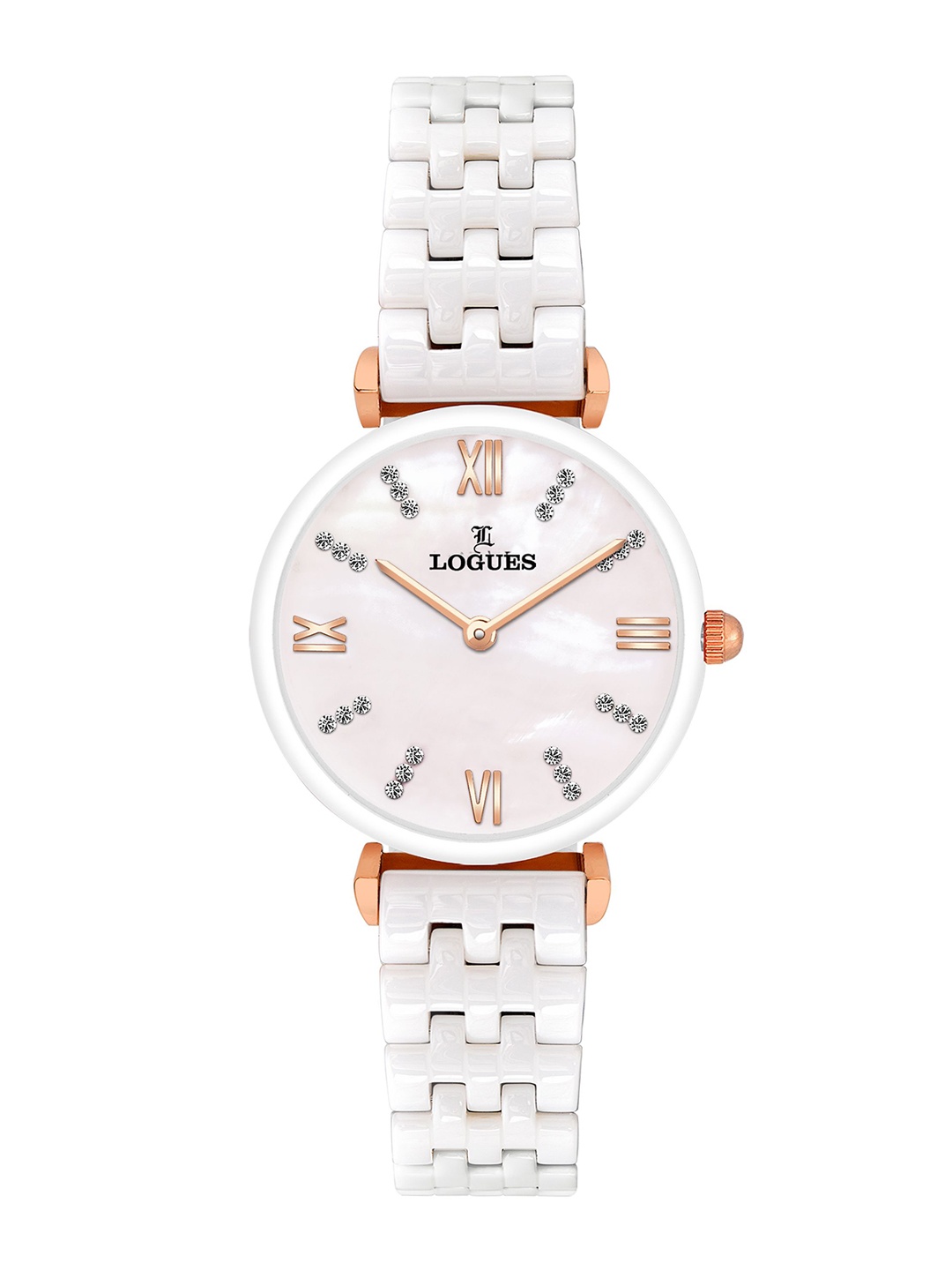 

L LOGUES Women Brass Dial & Ceramic Straps Analogue Watch L 1979 AC-16, White