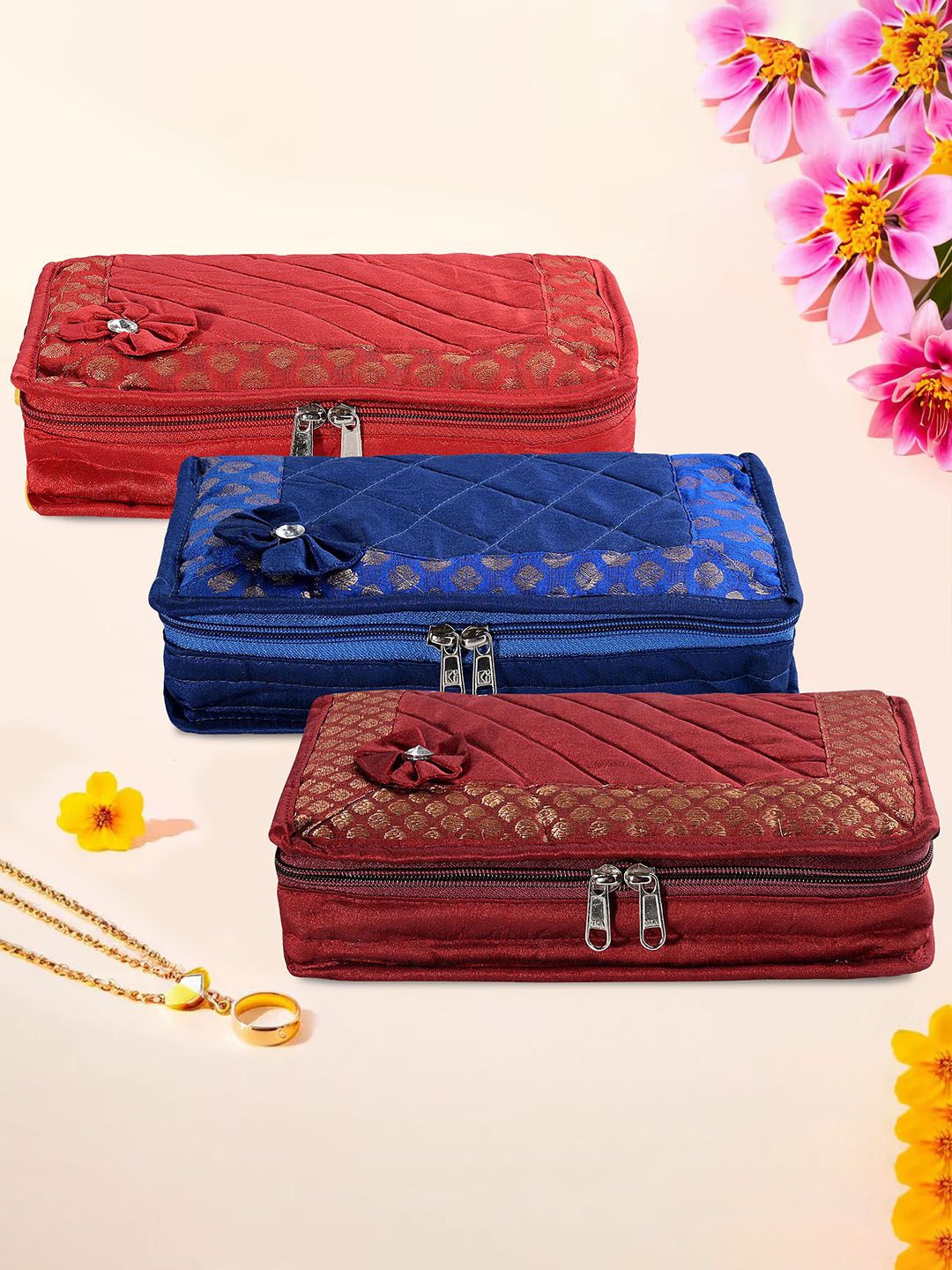 

Kuber Industries Maroon & Blue Self Design 3 Pieces Jewellery Organisers
