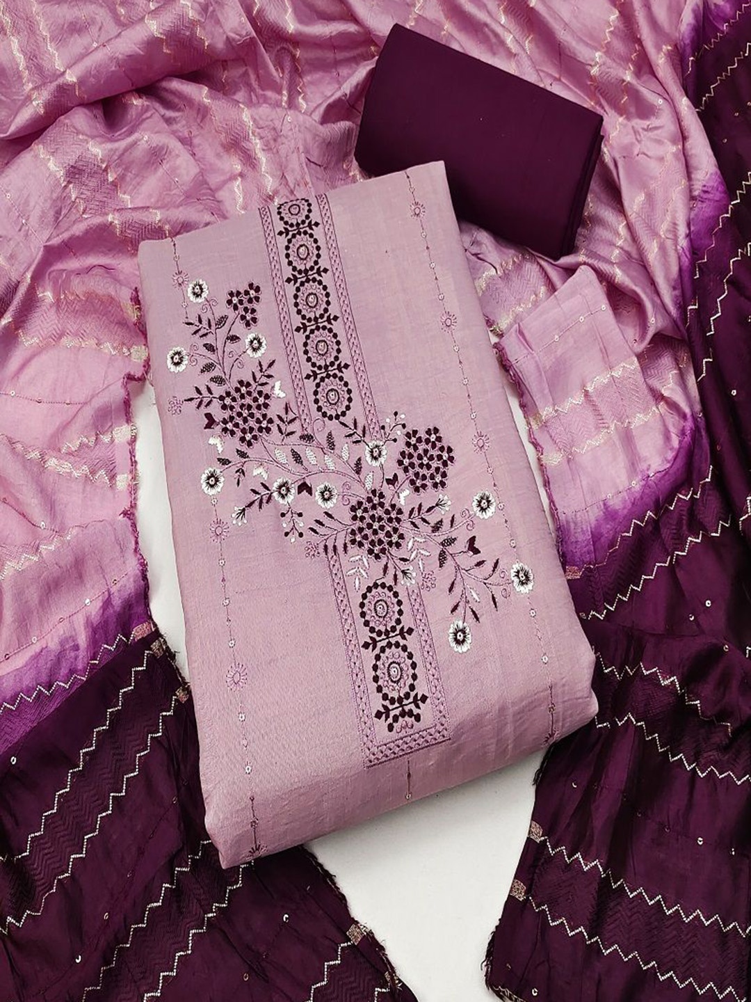 

KRITVA FASHION Floral Embroidered Semi-Stitched Dress Material, Purple