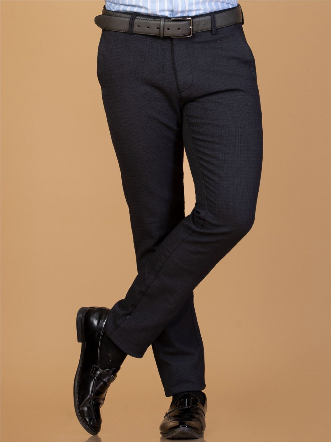 

Monterrey SF Men Textured Printed Smart Slim Fit Easy Wash Trousers, Grey