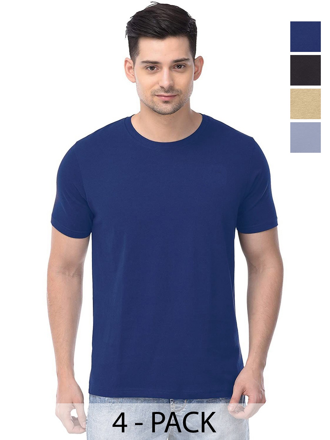 

COLOR CAPITAL Unisex Pack Of 4 Solid Round Neck Cotton T-shirts, Na