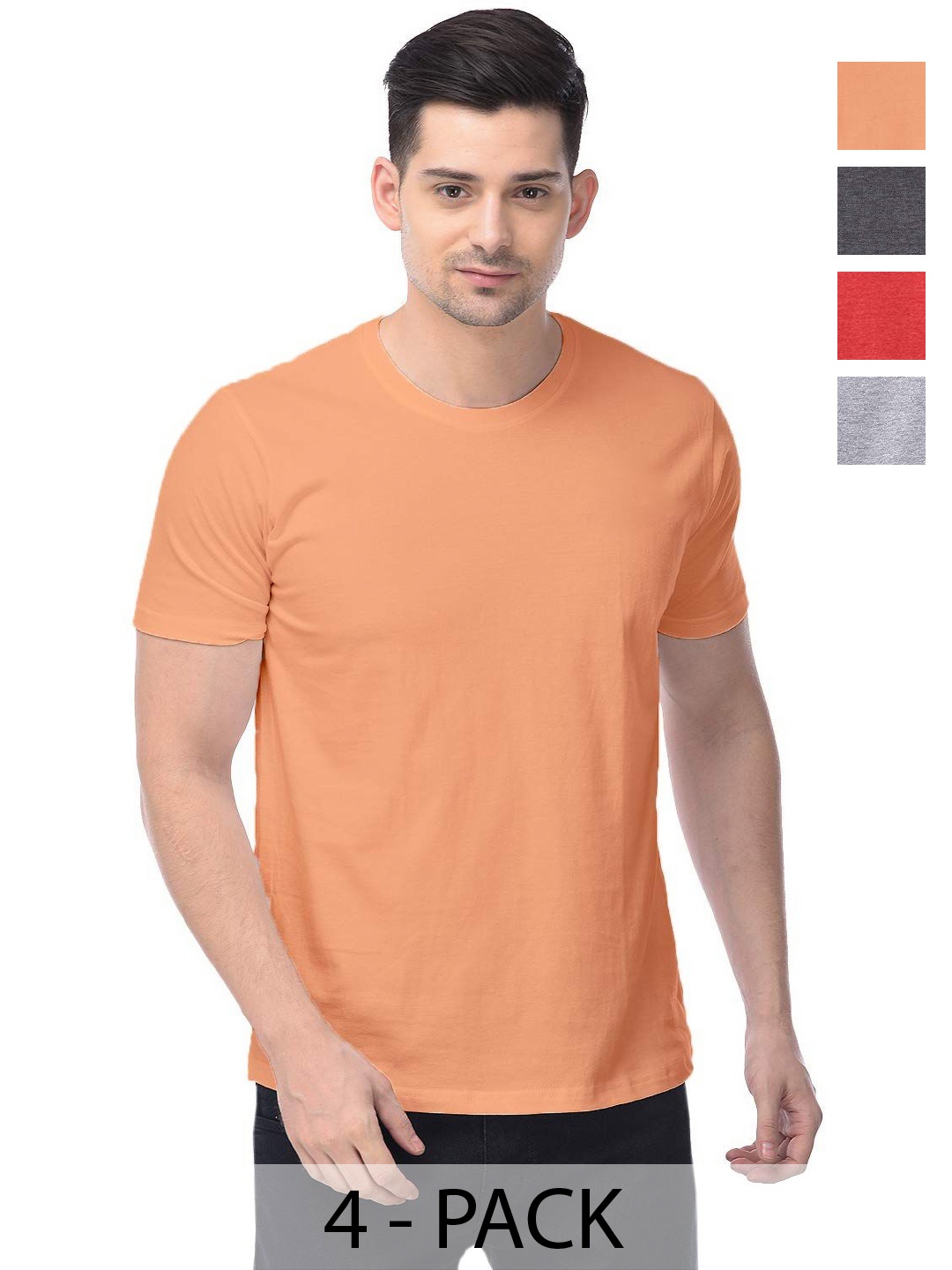 

COLOR CAPITAL Unisex Pack Of 4 Cotton T-Shirts, Orange