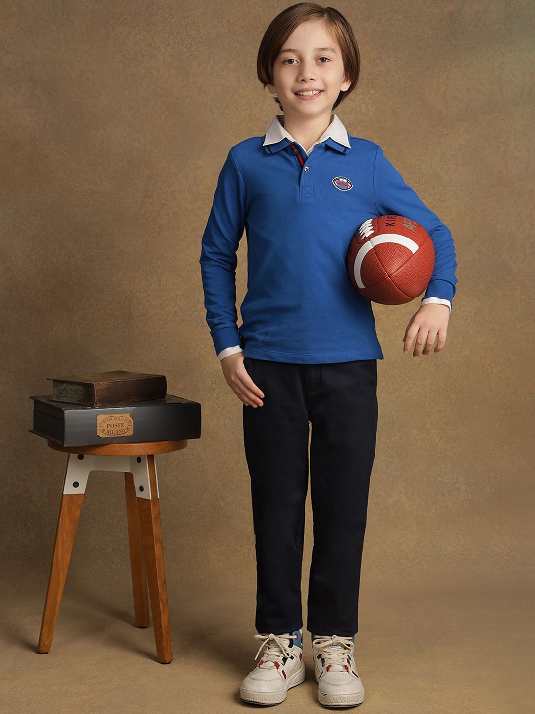 

One Friday Boys Solid Polo Collar Cotton T-shirt, Navy blue