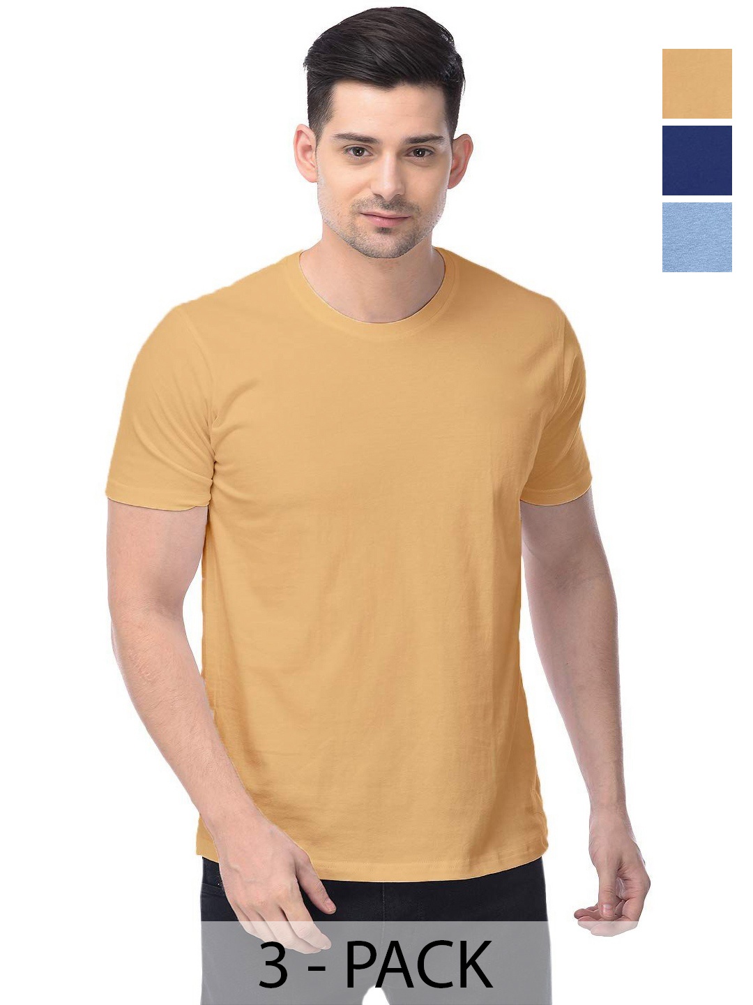 

COLOR CAPITAL Unisex Pack Of 3 Solid Round Neck Cotton T-shirts, Na