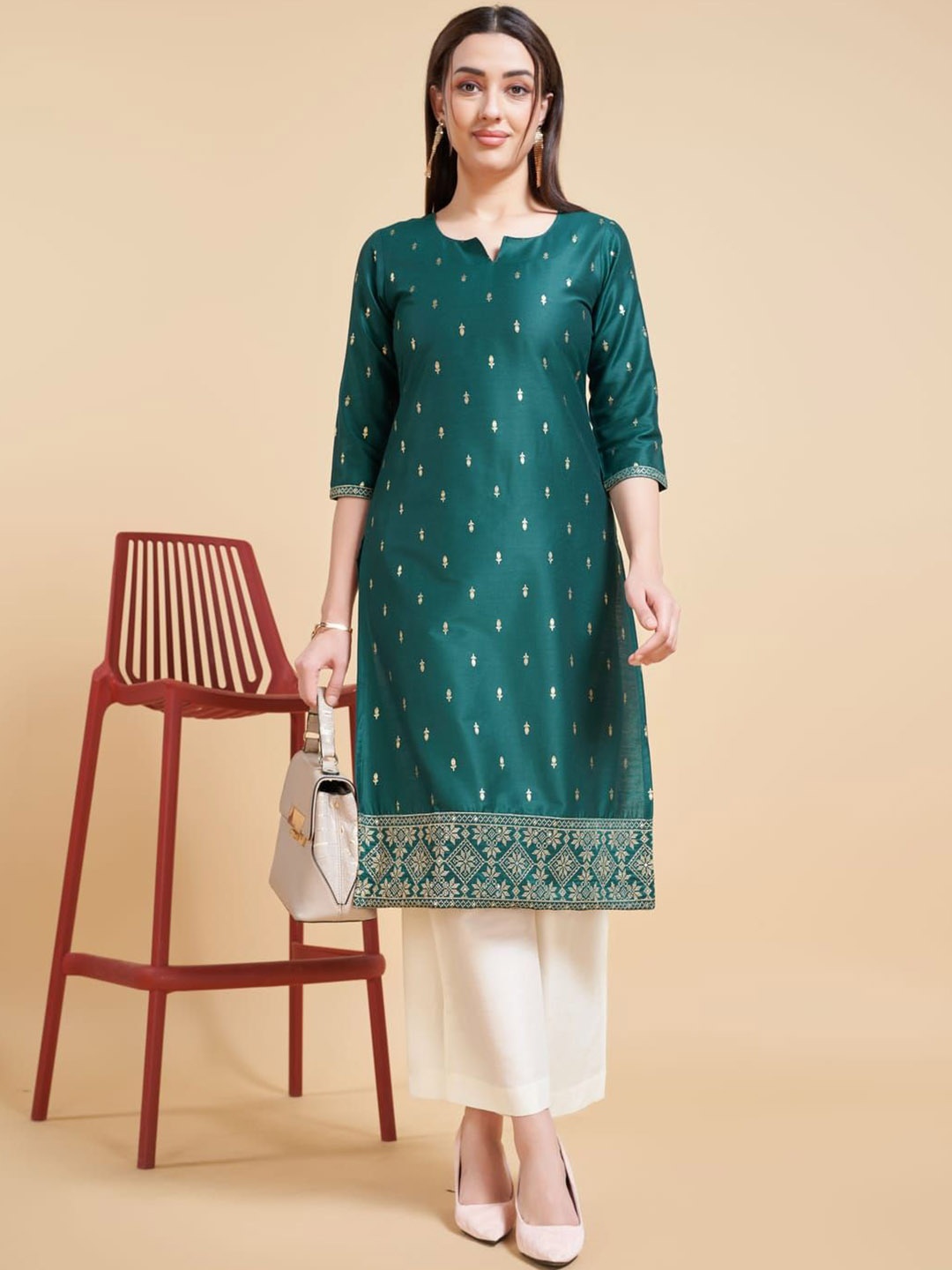 

Suha Ethnic Motifs Printed Straight Kurta, Green
