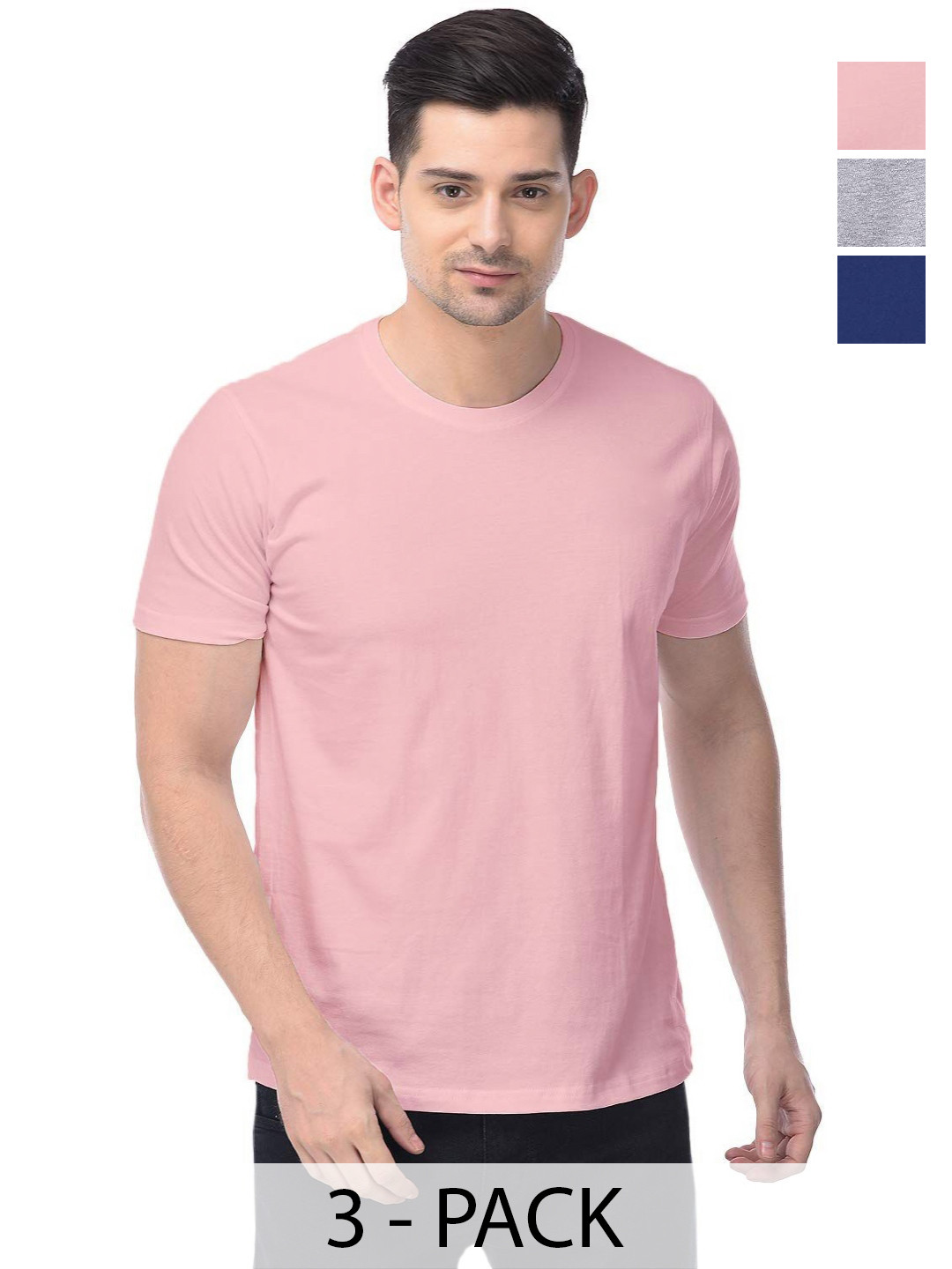 

COLOR CAPITAL Unisex Pack Of 3 Solid Round Neck Cotton T-shirts, Pink