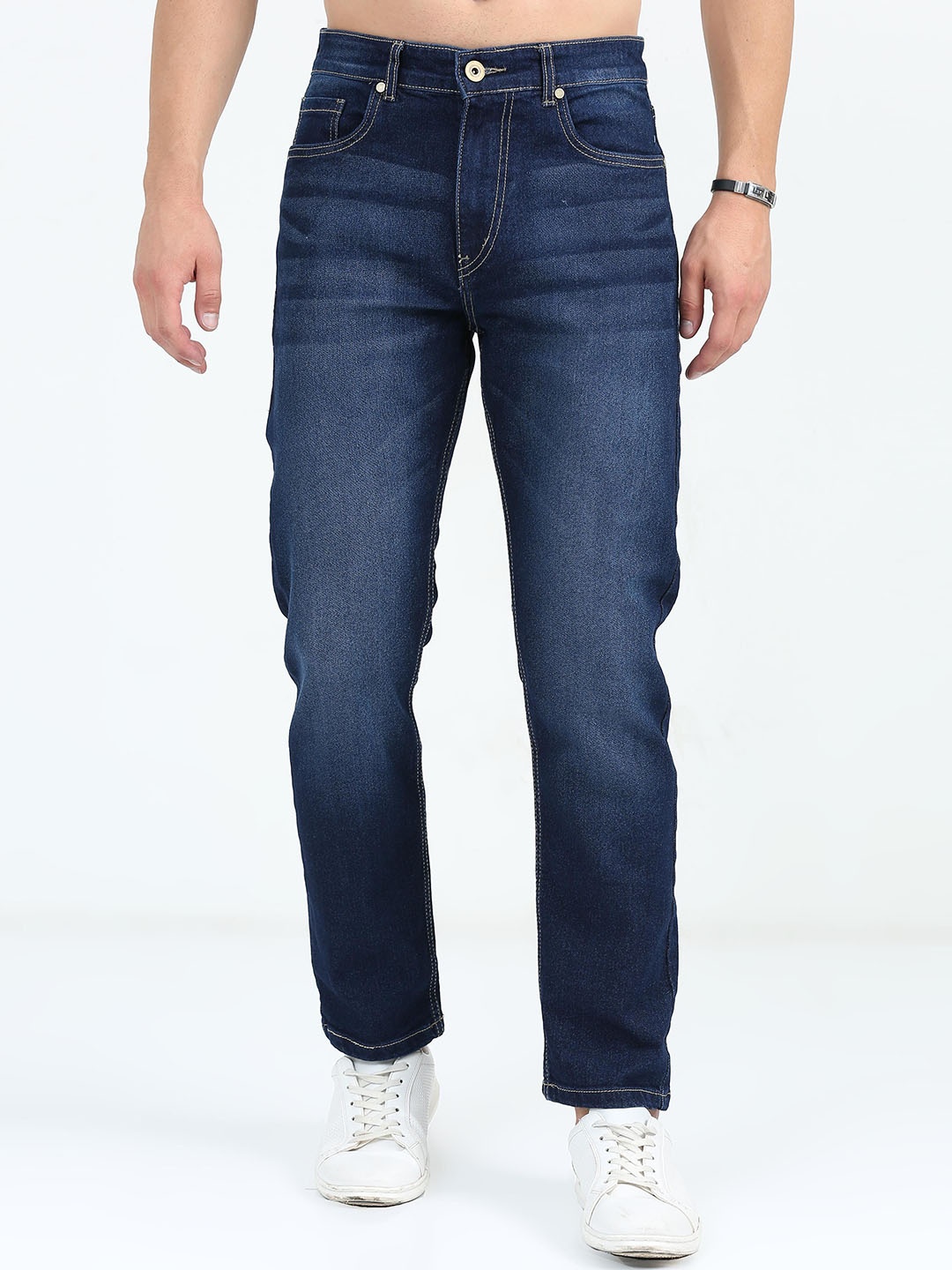 

Mast & Harbour Men Comfort Straight Fit Light Fade Stretchable Jeans, Blue