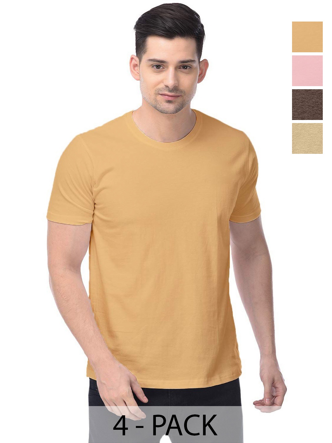 

COLOR CAPITAL Unisex Pack Of 4 Solid Round Neck Cotton T-shirts, Orange