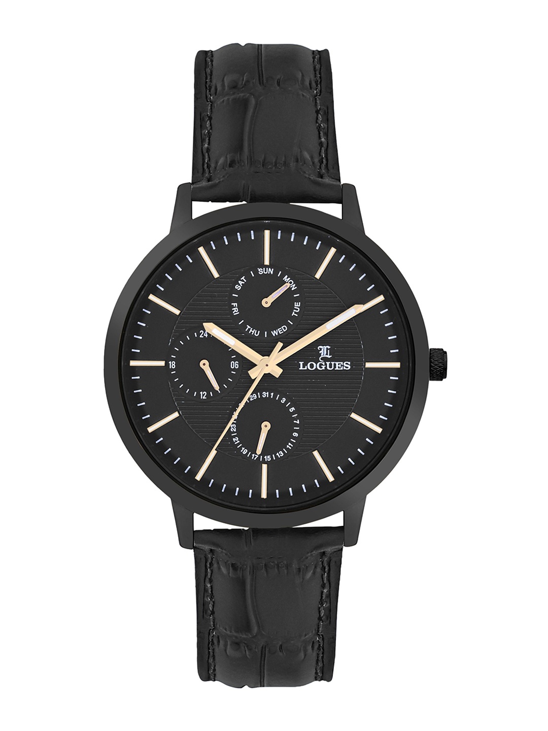 

L LOGUES Men Brass Dial & Leather Straps Analogue Watch G 1967 NL-03, Black