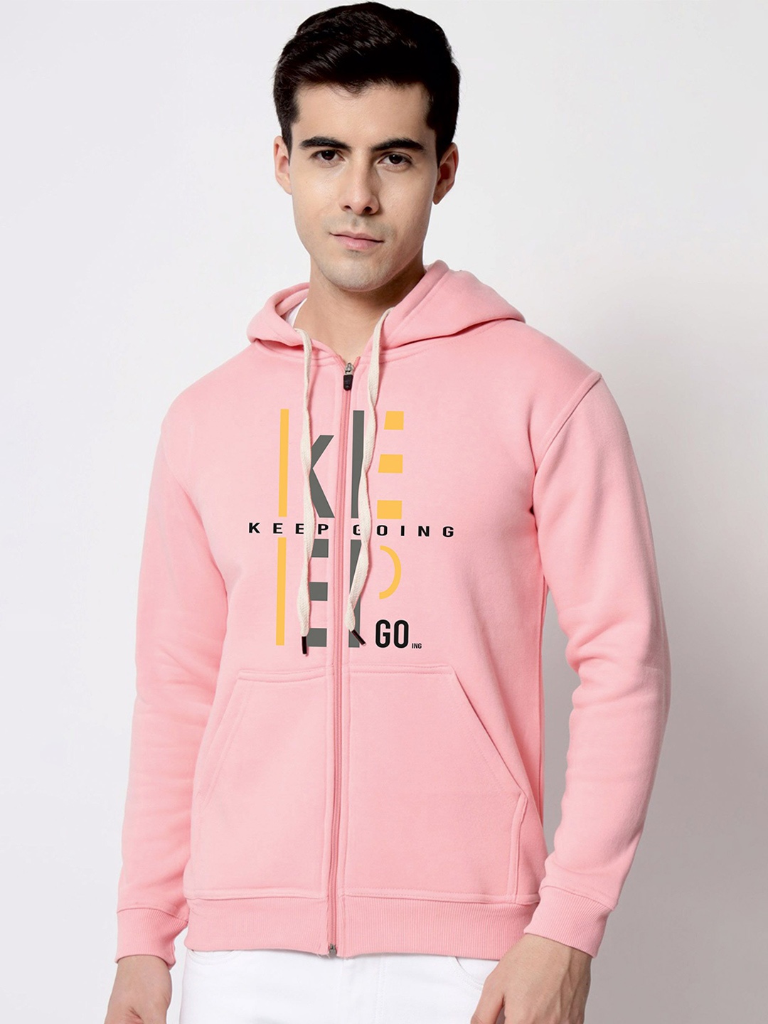 

SLOWLORIS Men Typography Printed Hooded Sweatshirt, Pink