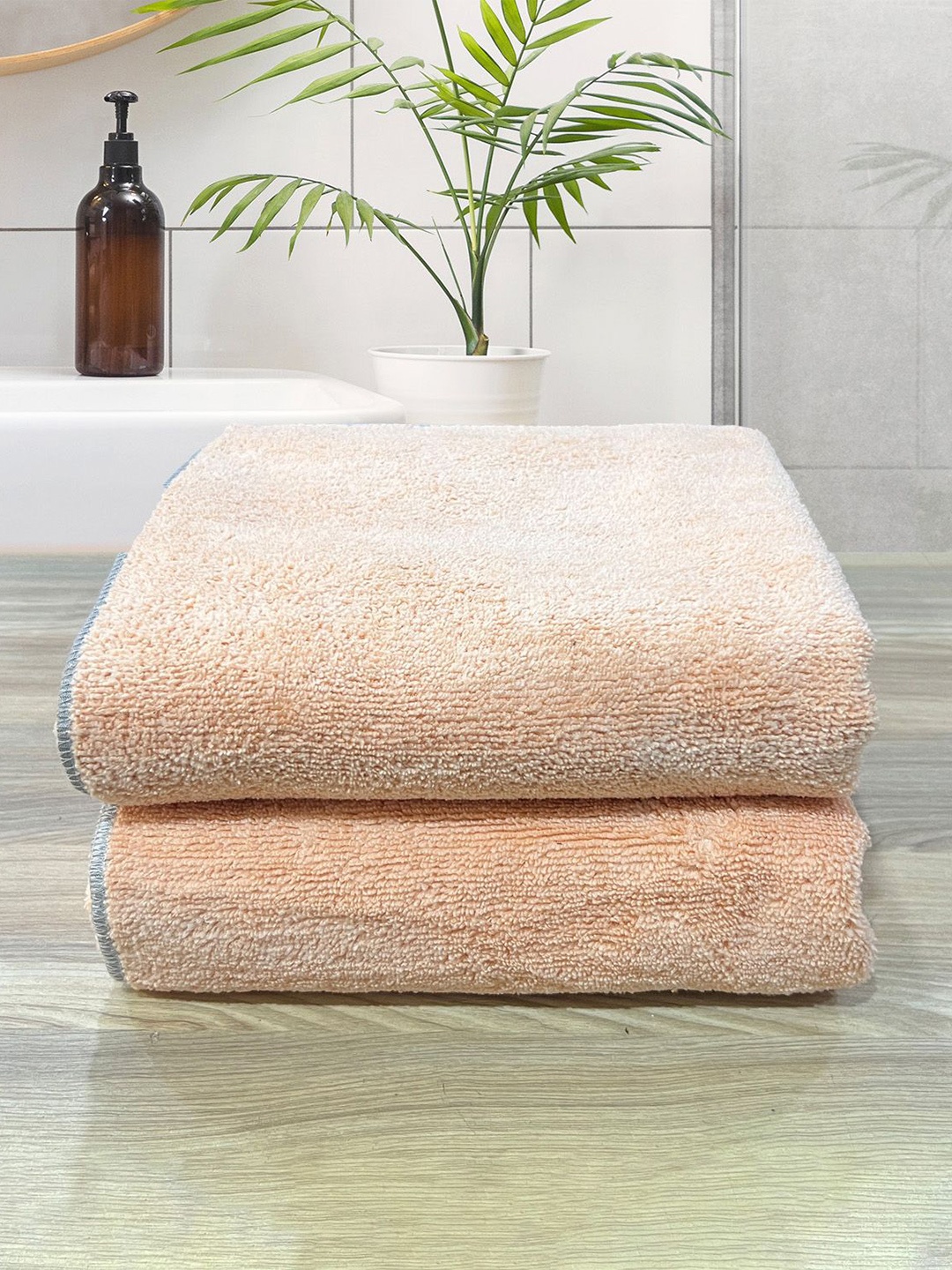 

LABHAM Peach-Coloured 2 Pieces Pure Cotton 450 GSM SuperSoft Ultra Absorbant Towel