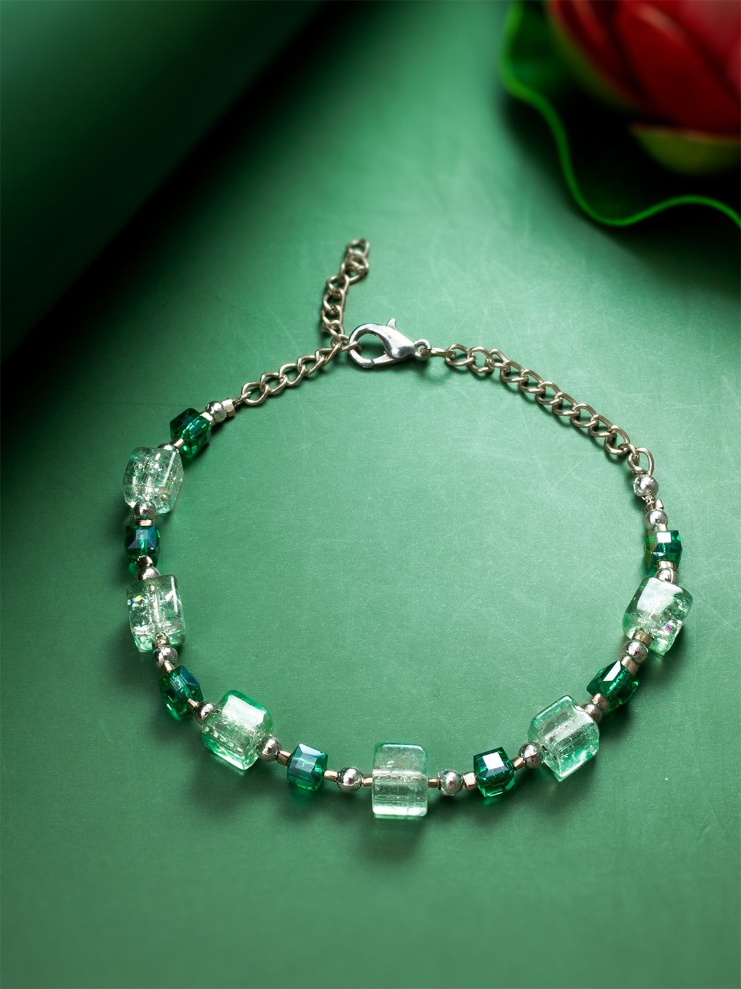 

aadita Silver Beaded Evil Eye Charm Bracelet