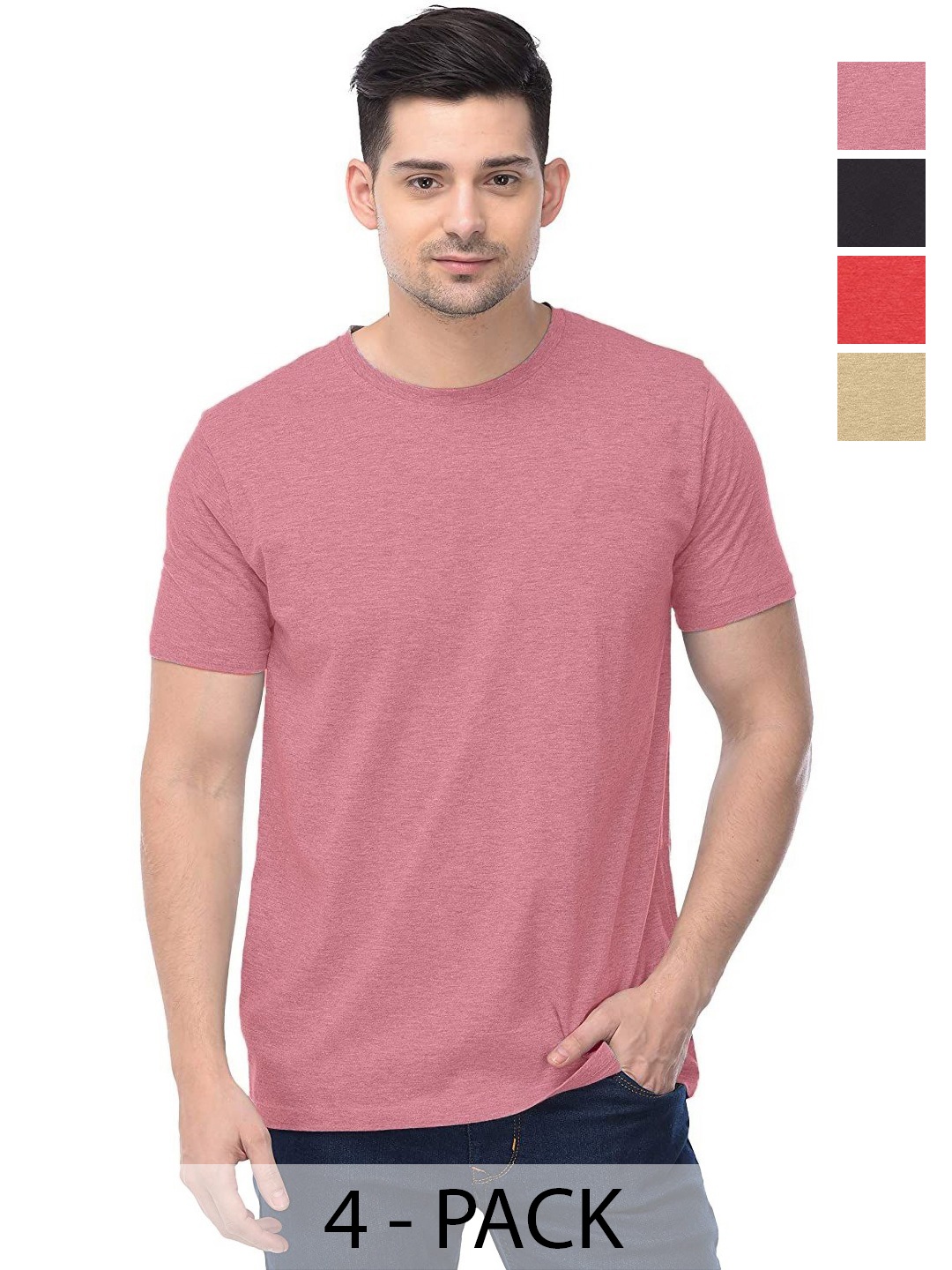 

COLOR CAPITAL Unisex Pack Of 4 Solid Round Neck Cotton T-shirts, Na