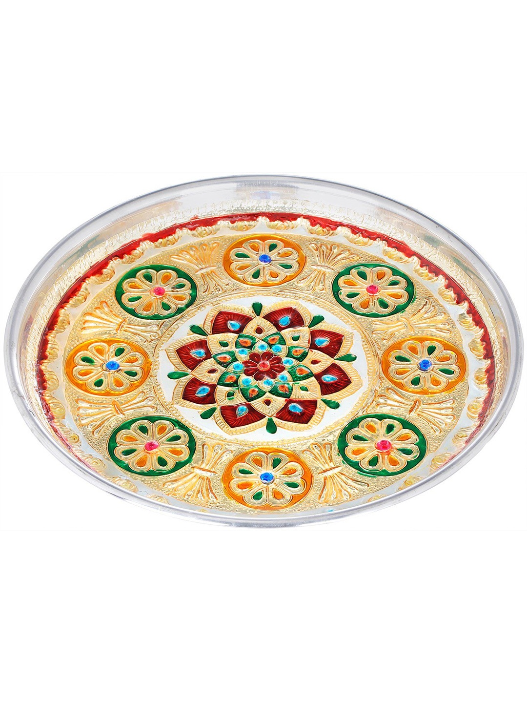 

Exotic India Colourful Decorated Puja Thali, Silver