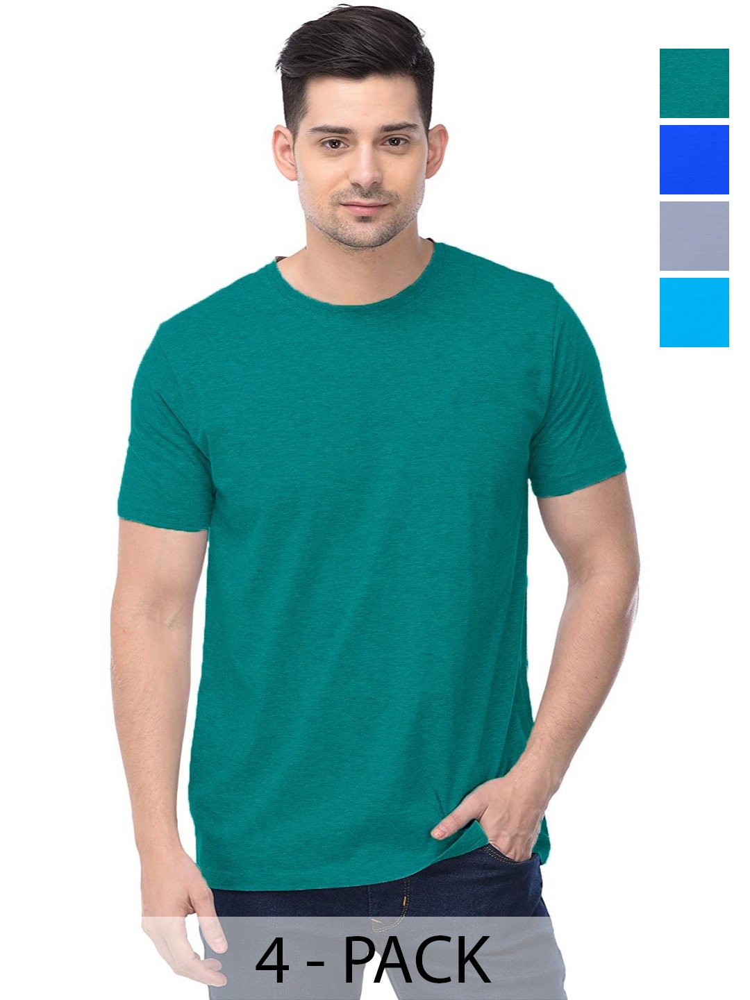 

COLOR CAPITAL Unisex Pack Of 4 Solid Round Neck Cotton T-shirts, Green