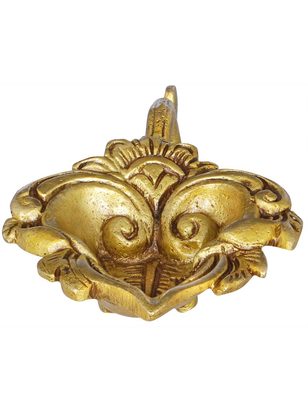 

Exotic India 3" Handheld Small Puja Diya in Brass - Made in India, Gold