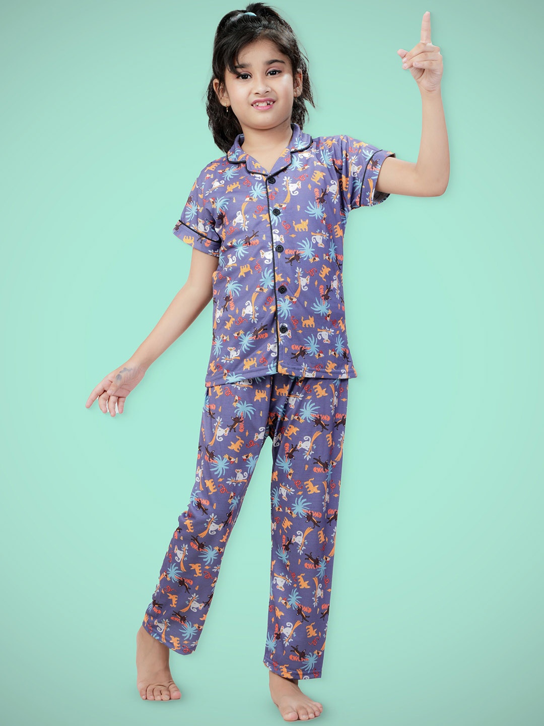 

BAESD Girls Graphic Printed Night suit, Blue
