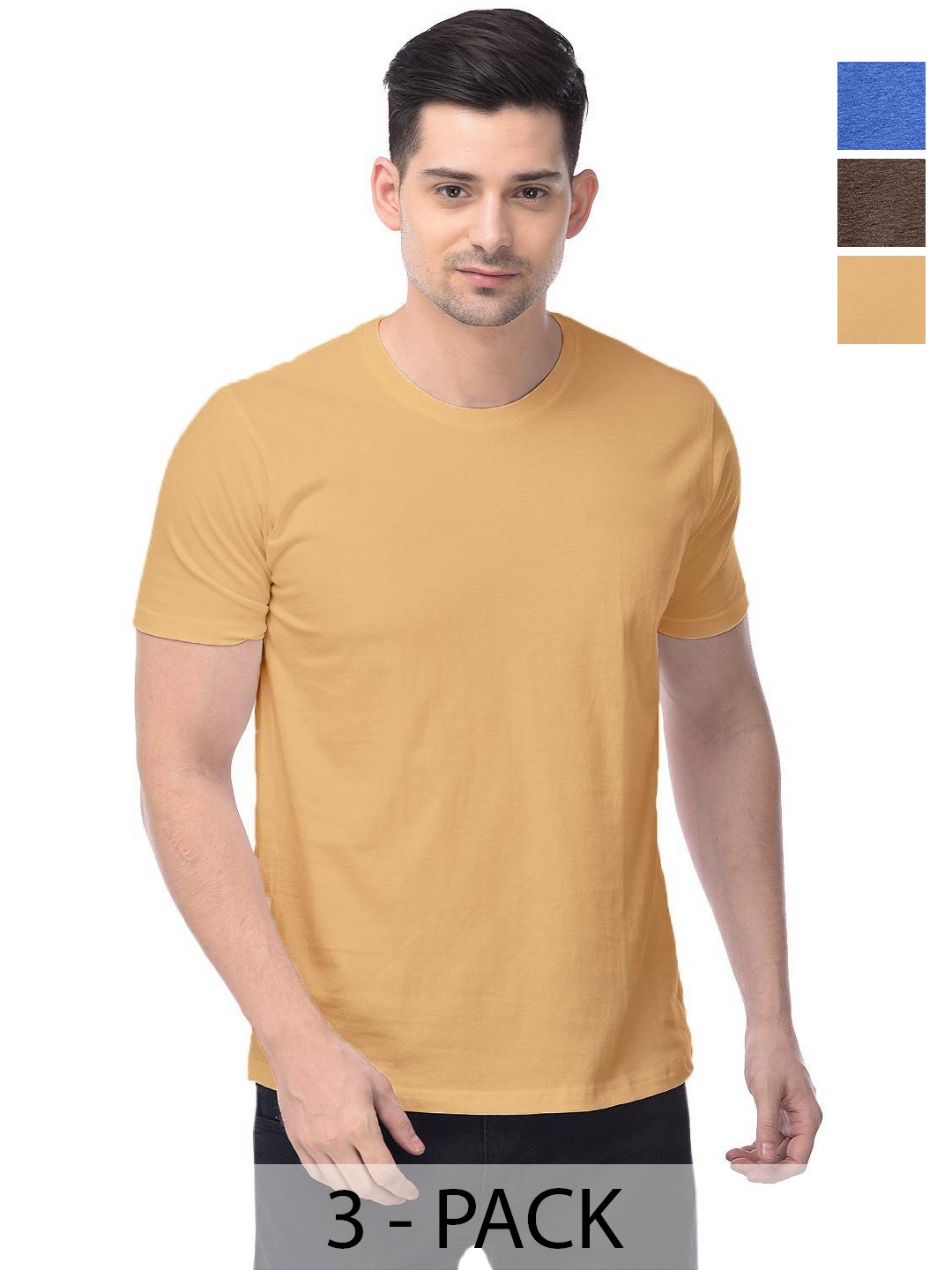 

COLOR CAPITAL Unisex Pack Of 3 Cotton T-Shirts, Yellow