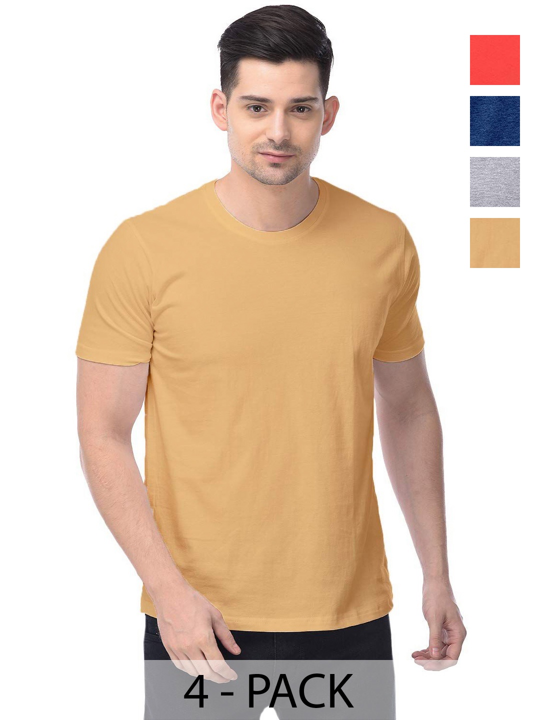 

COLOR CAPITAL Unisex Pack Of 4 Solid Round Neck Cotton T-shirts, Cream