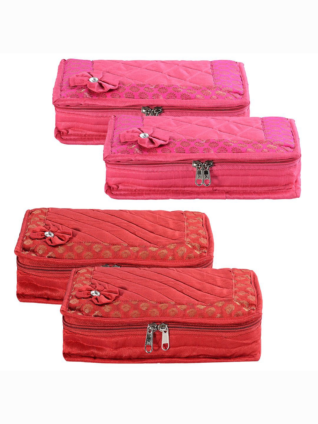 

Kuber Industries Red & Pink 4 Pieces Self Design 7 Compartments Jewellery Organiser
