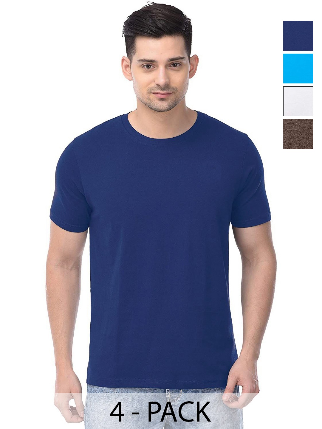 

COLOR CAPITAL Unisex Pack Of 4 Cotton T-Shirts, Navy blue