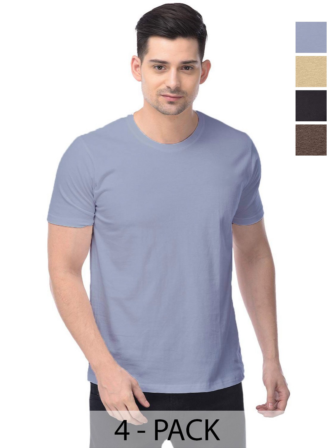 

COLOR CAPITAL Unisex Pack Of 4 Solid Round Neck Cotton T-shirts, Na