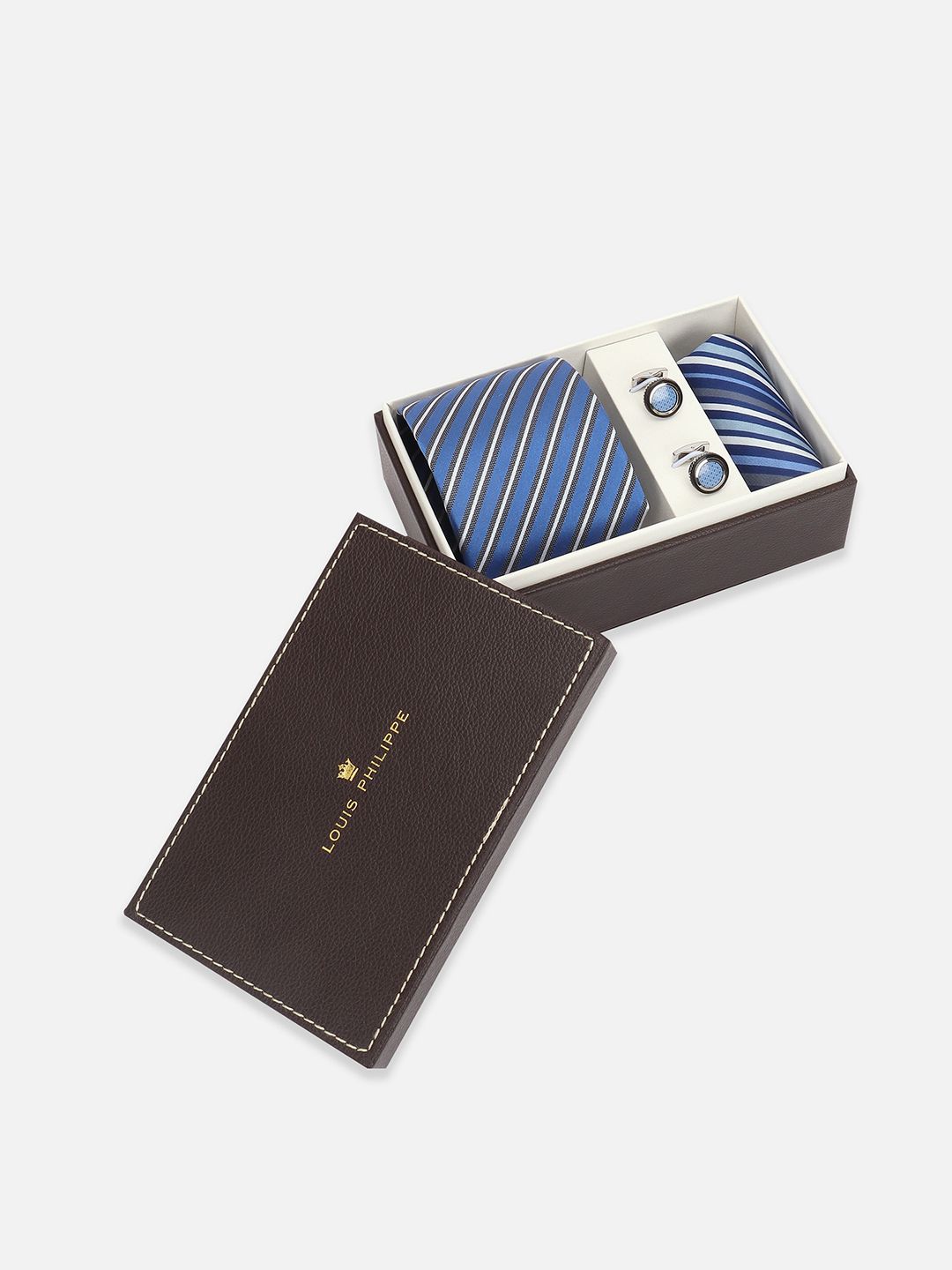 

Louis Philippe Men Accessory Gift Set of Tie Pocket Square And Cufflink, Blue