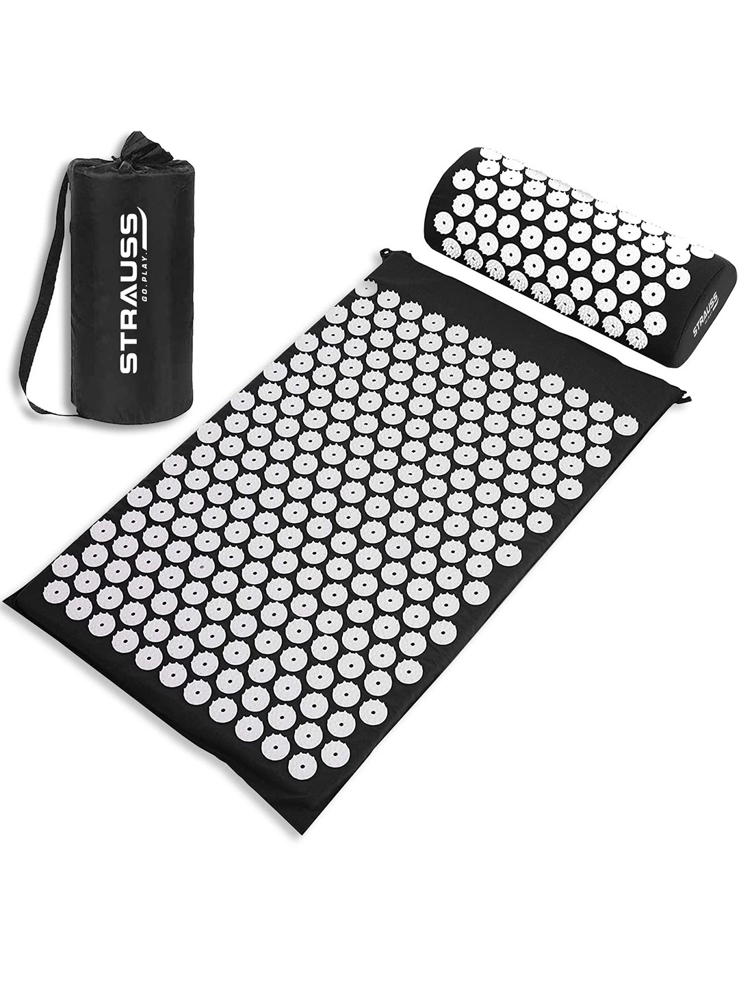 

STRAUSS Black Anti Slip Pain Relief Acupressure Mat And Pillow