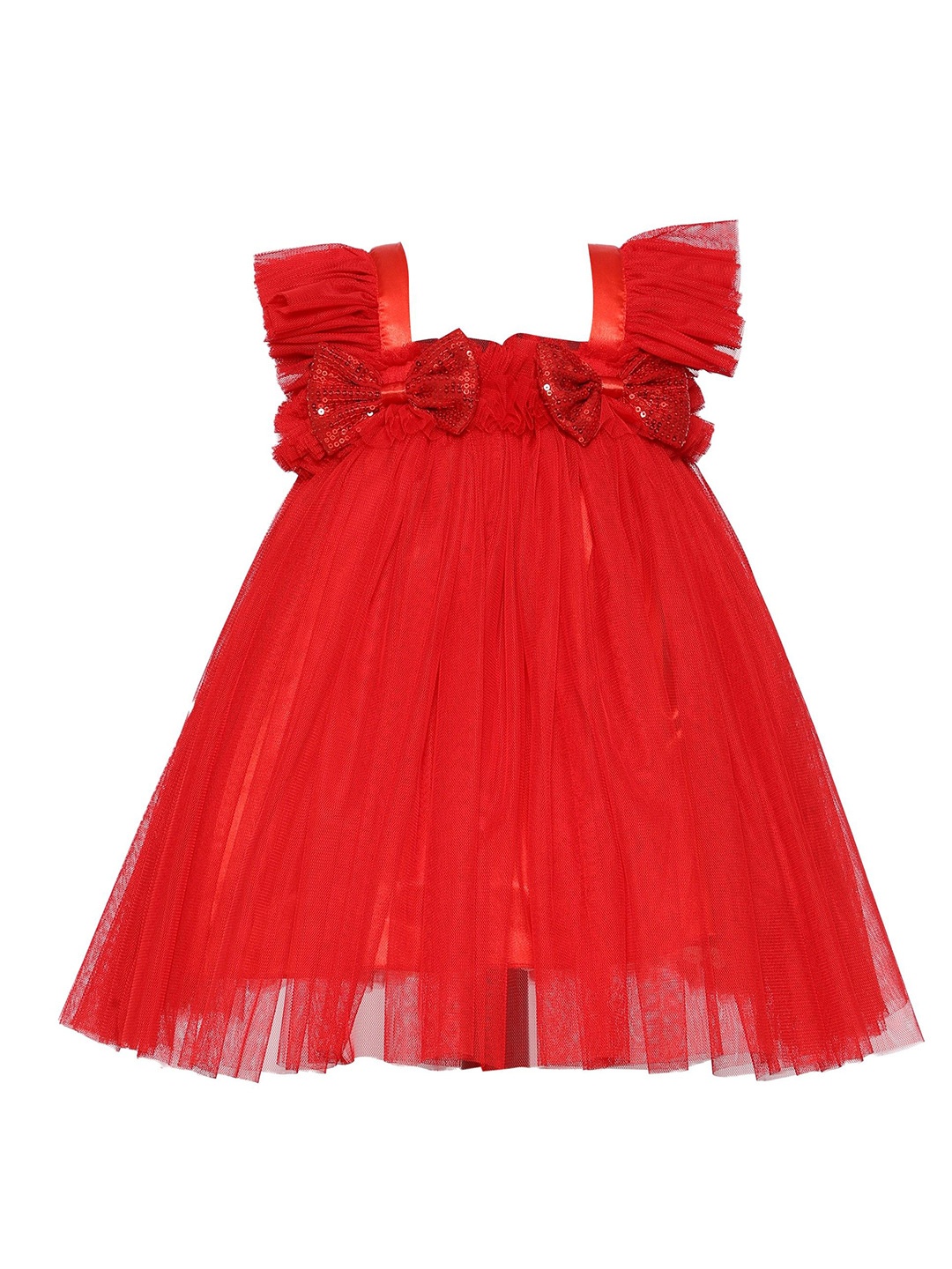 

Pink Wings Net Fit & Flare Party Wear Dress, Red