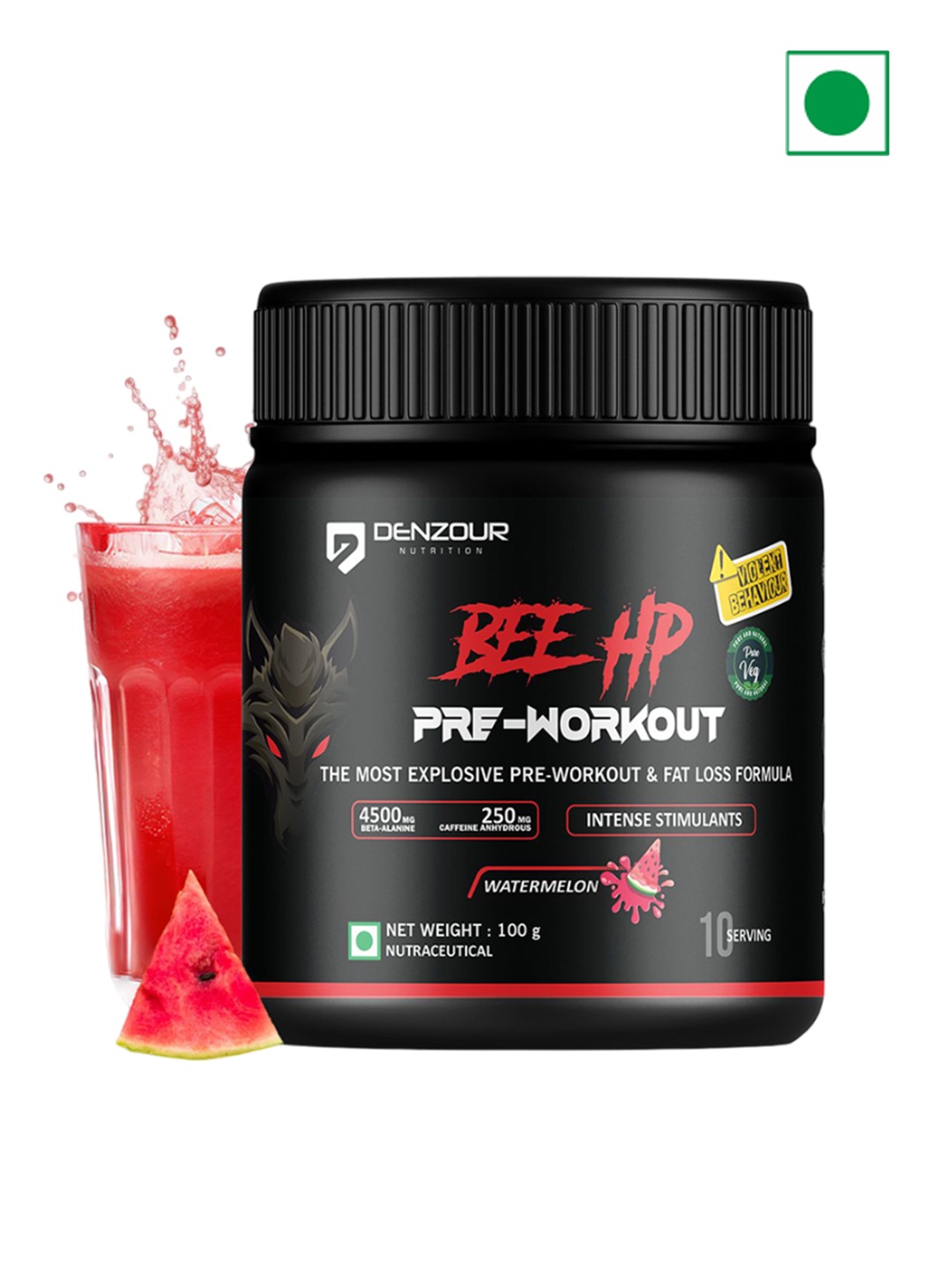 

DENZOUR NUTRITION Watermelon Bee HP Pre Workout - 100g, Black