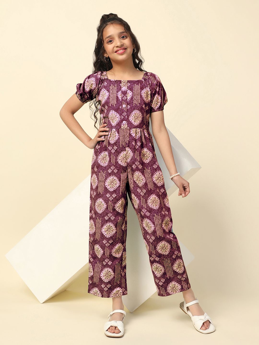 

FASHION DREAM Girls Printed Basic Jumpsuit, Maroon