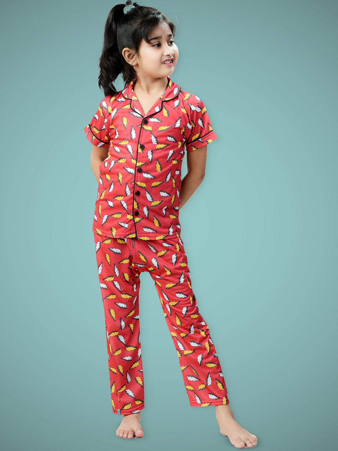 

BAESD Girls Printed Night suit, Red