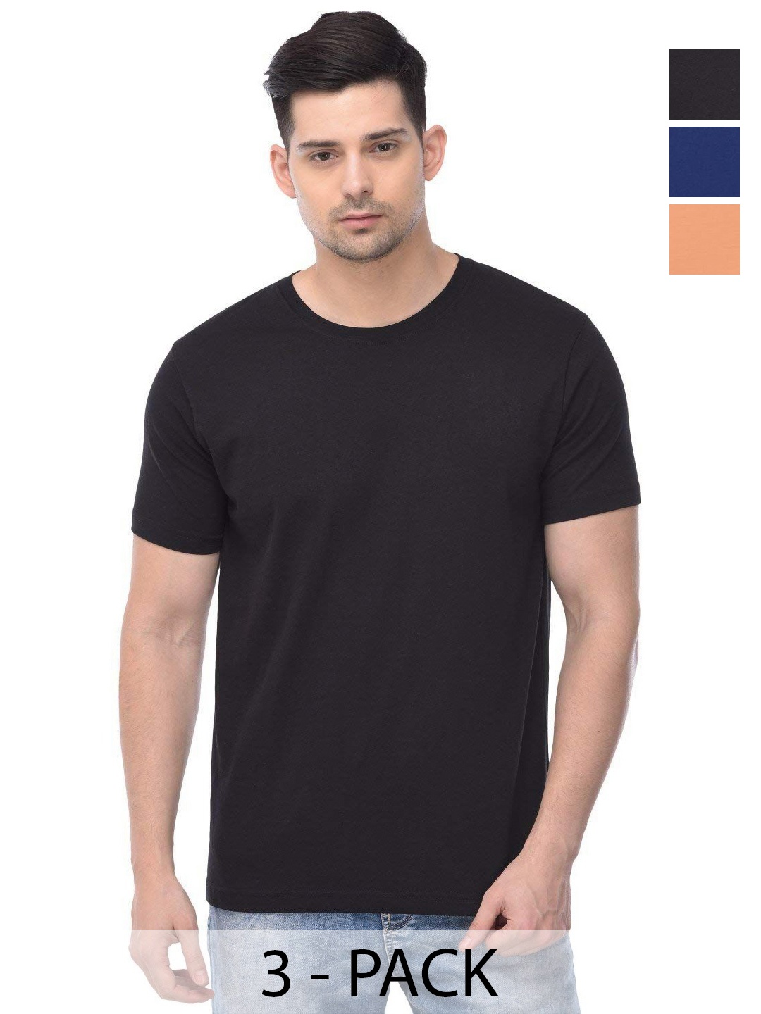 

COLOR CAPITAL Unisex Pack Of 3 Cotton T-Shirts, Navy blue