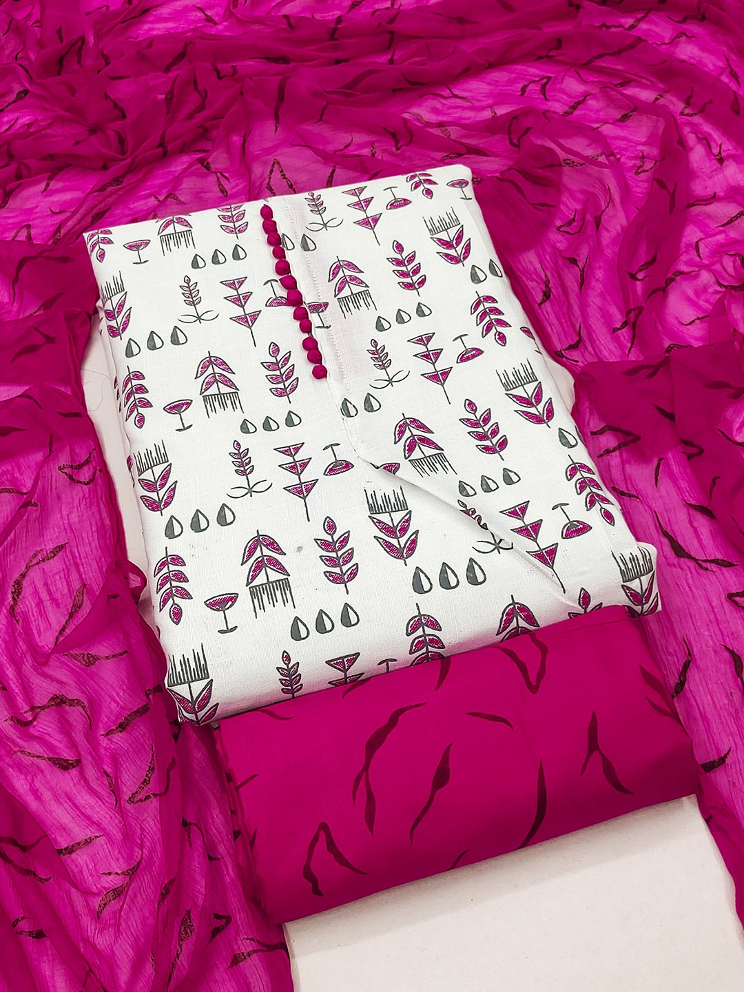 

MANVAA Printed Unstitched Dress Material, Cream