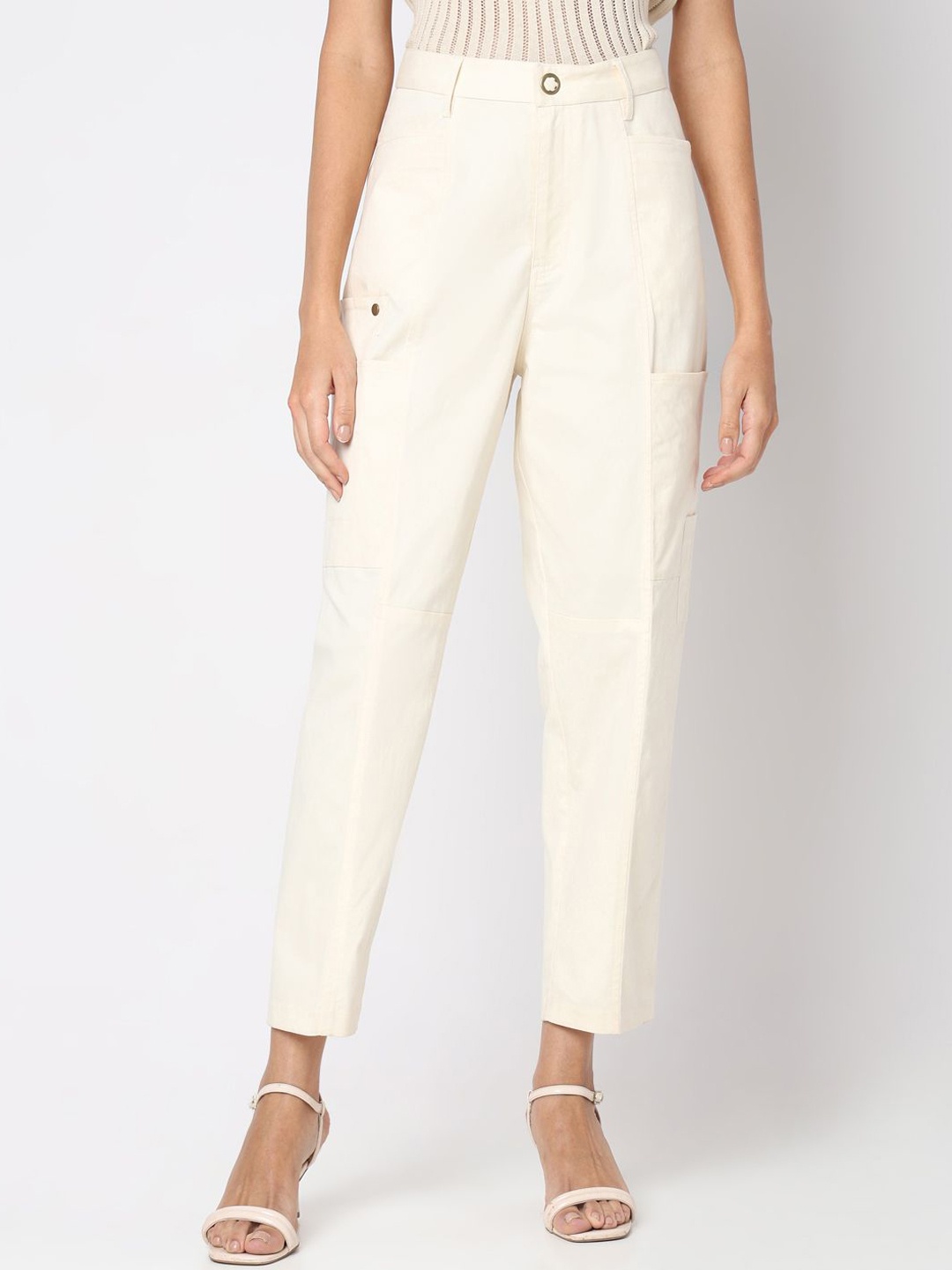 

Vero Moda Women Straight Fit High-Rise Cargos Trousers, Off white