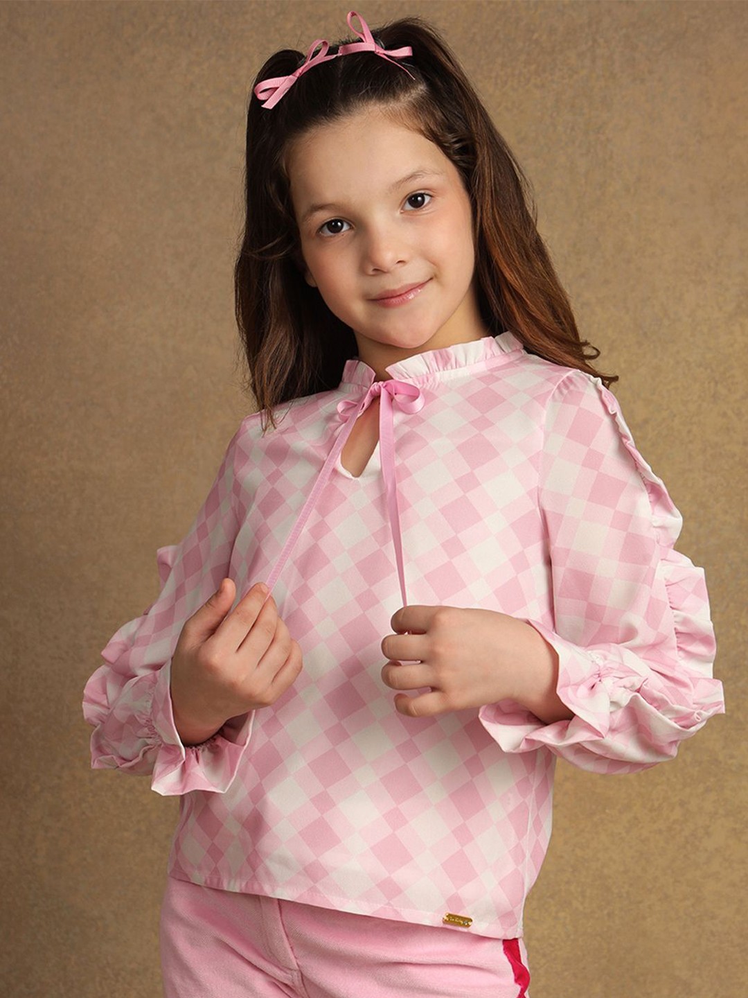 

One Friday Girls Geometric Printed High Neck Top, Pink
