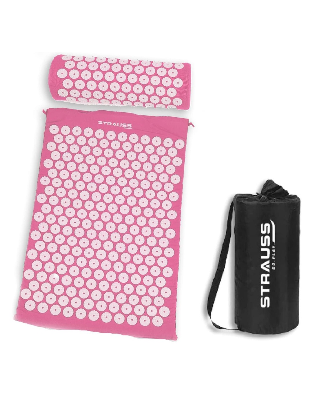 

STRAUSS Pink & White Pain Relief Acupressure Exercise Mat With Pillow