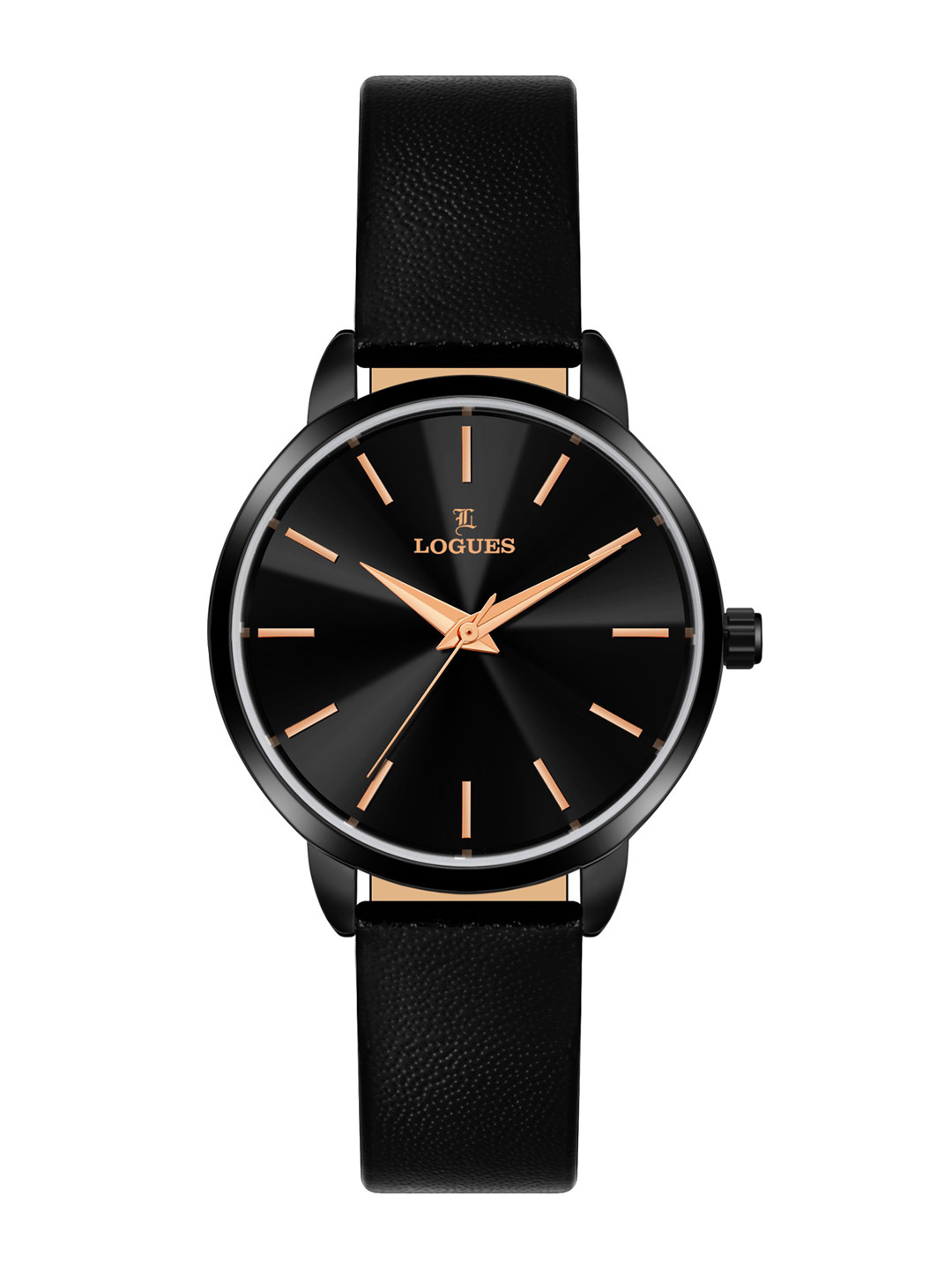 

L LOGUES Women Brass Dial & Leather Straps Analogue Watch L E-686 NL-03, Black