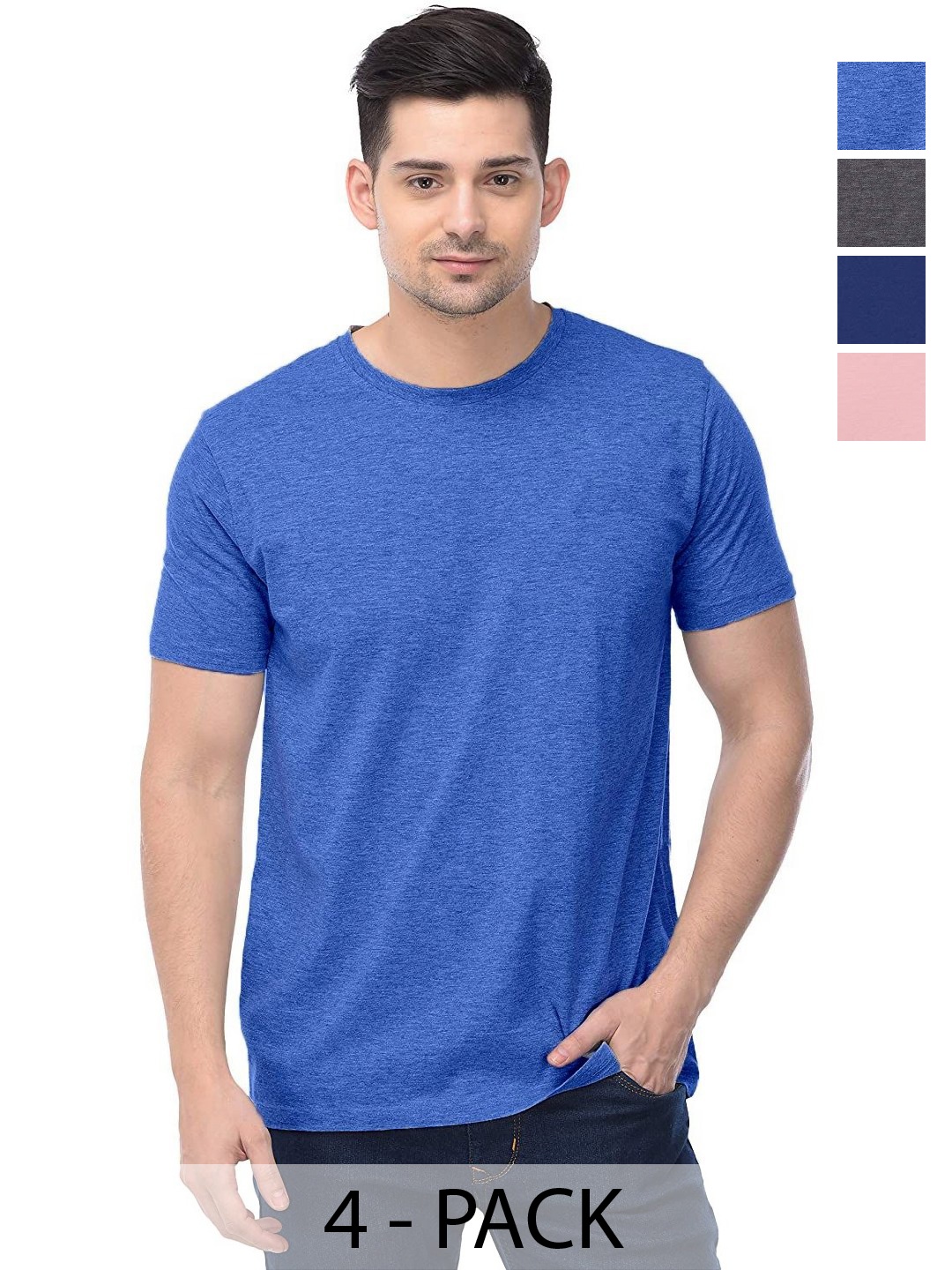 

COLOR CAPITAL Unisex Pack Of 4 Solid Round Neck Cotton T-shirts, Na